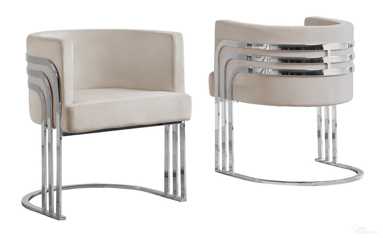 The appearance of Paty Accent Barrel Leisure Chair In Cream Velvet and Silver Chrome Legs designed by Best Quality Furniture in the modern / contemporary interior design. This silver/cream piece of furniture was selected by 1StopBedrooms from Paty Collection to add a touch of cosiness and style into your home. Sku: AC227. Material: Velvet.