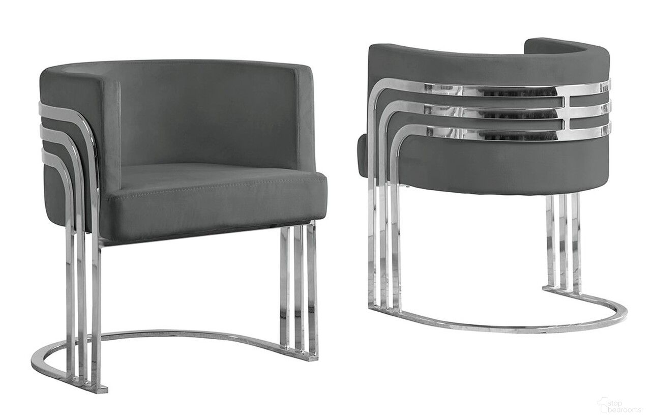 The appearance of Paty Accent Barrel Leisure Chair In Dark Gray Velvet and Silver Chrome Legs designed by Best Quality Furniture in the modern / contemporary interior design. This dark gray/silver piece of furniture was selected by 1StopBedrooms from Paty Collection to add a touch of cosiness and style into your home. Sku: AC224. Material: Velvet.