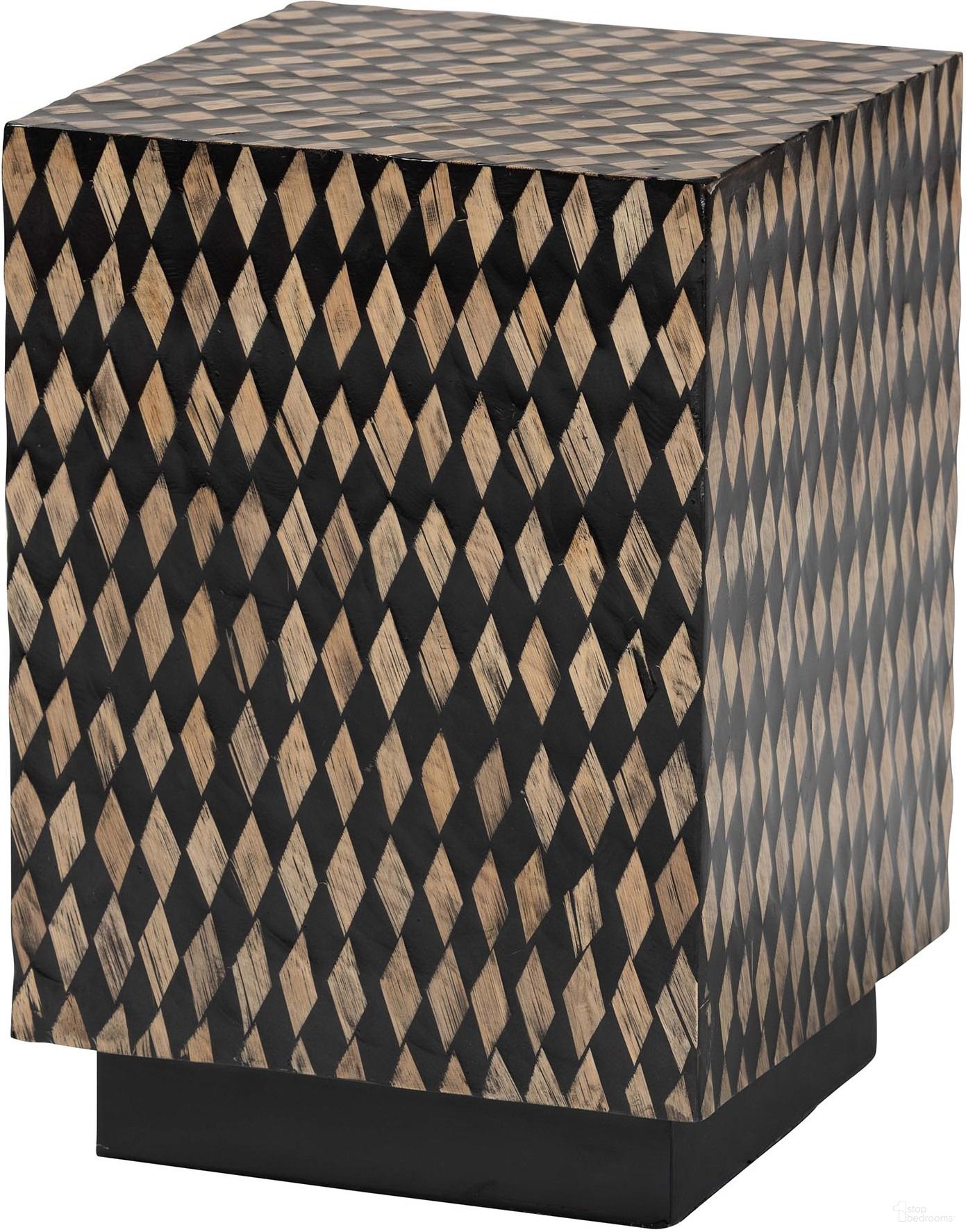 Paulo Square Decorative End Table with Bamboo Diamond Pattern In Black and Brown