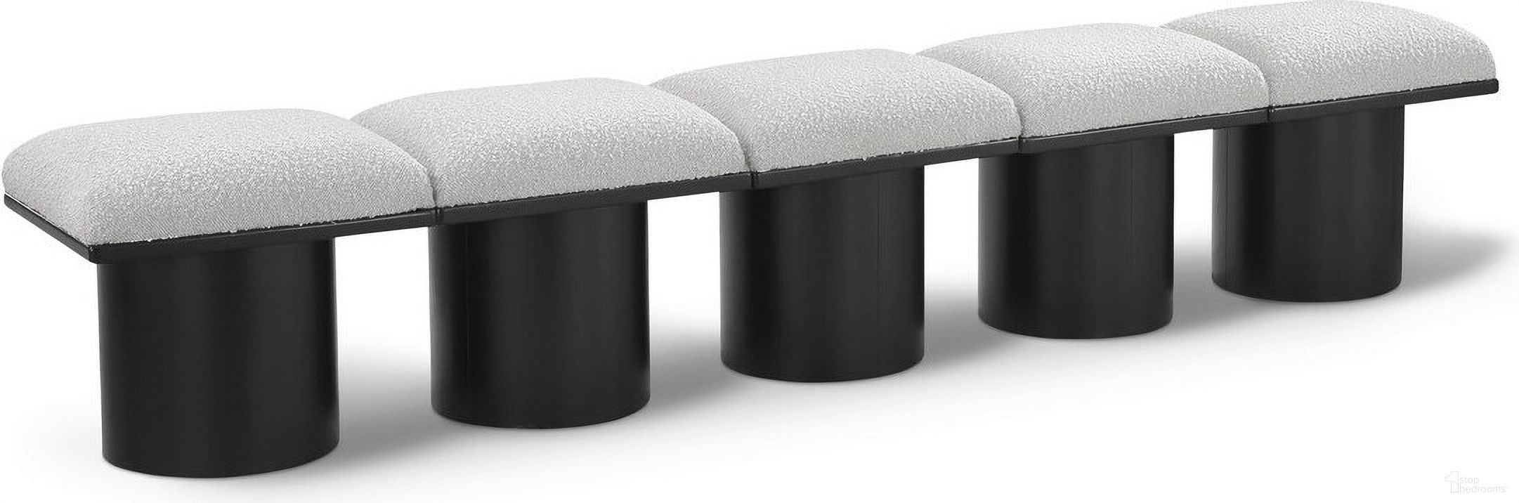 The appearance of Pavilion 90 Inch 5 Piece Boucle Fabric Bench In Cream and Black designed by Meridian in the modern / contemporary interior design. This cream piece of furniture was selected by 1StopBedrooms from Pavilion Collection to add a touch of cosiness and style into your home. Sku: 466Cream-C;466Cream-C;466Cream-C;466Cream-C;466Cream-C. Material: Plywood.