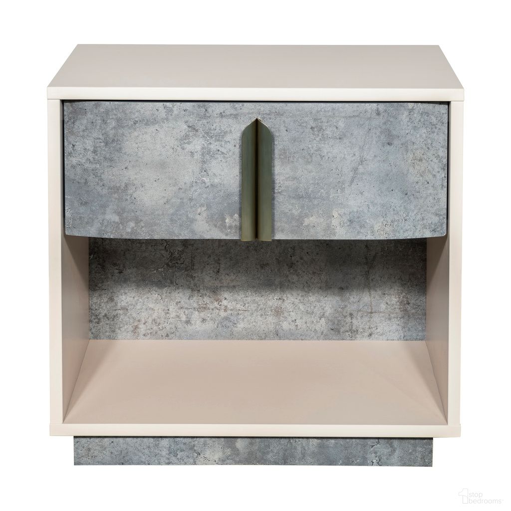 The appearance of Pavira 1-Drawer Nightstand with LED Lights In Stone designed by Michael Amini in the modern / contemporary interior design. This stone piece of furniture was selected by 1StopBedrooms from Pavira Collection to add a touch of cosiness and style into your home. Sku: 9023040-837. Material: Wood.