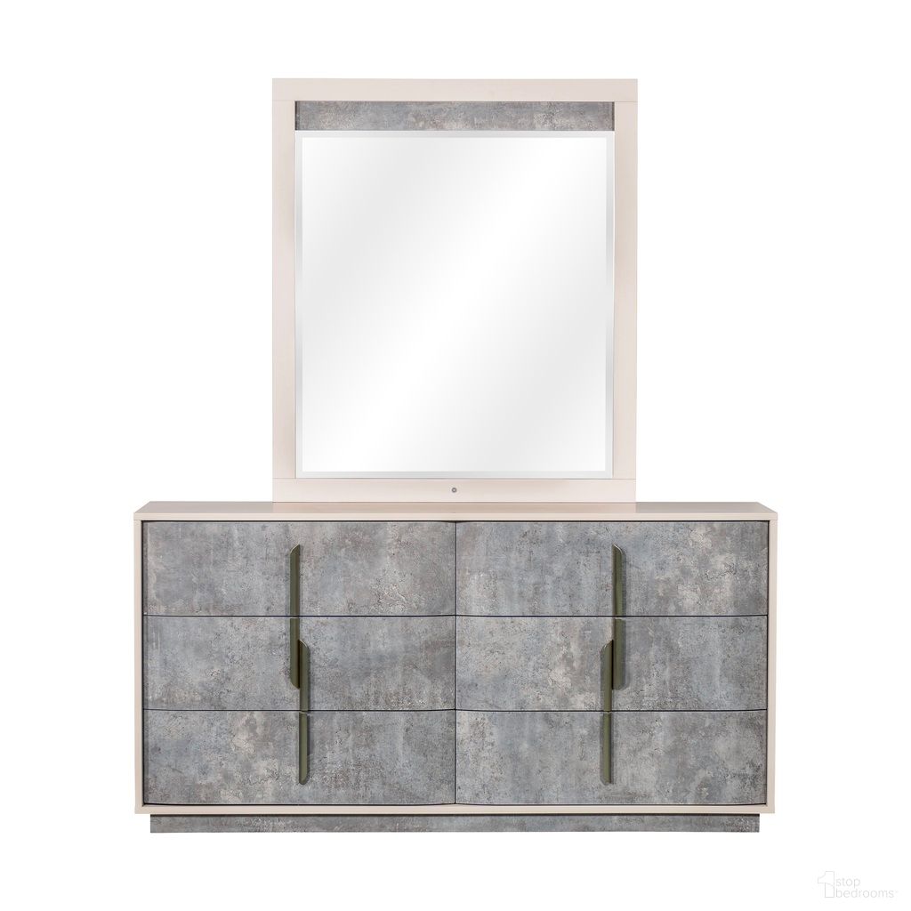 The appearance of Pavira Dresser with Mirror In Stone designed by Michael Amini in the modern / contemporary interior design. This stone piece of furniture was selected by 1StopBedrooms from Pavira Collection to add a touch of cosiness and style into your home. Sku: 9023050SA-837;9023060-837. Material: Wood.