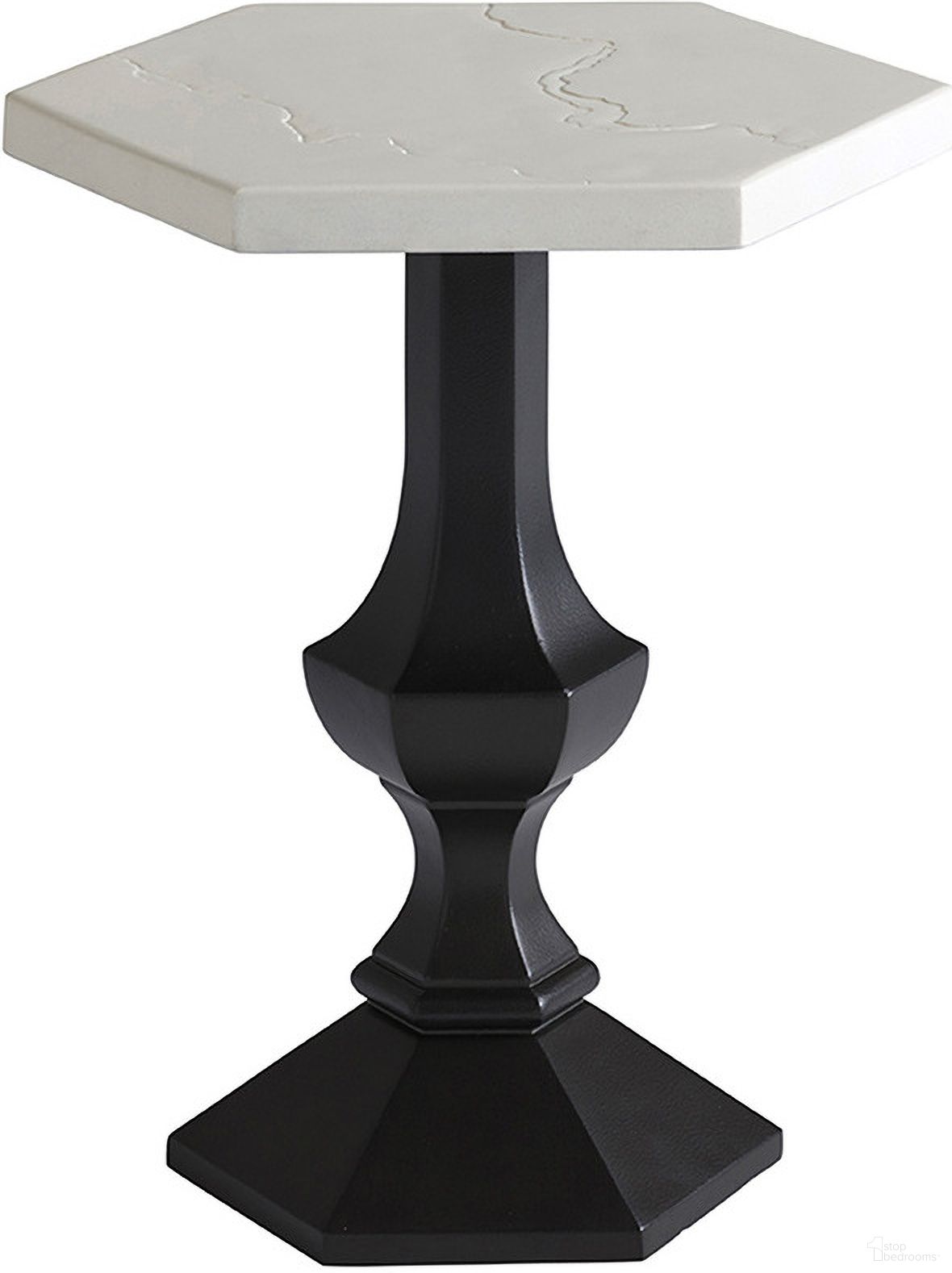 The appearance of Pavlova Accent Table In Graphite designed by Tommy Bahama in the modern / contemporary interior design. This graphite piece of furniture  was selected by 1StopBedrooms from Pavlova Collection to add a touch of cosiness and style into your home. Sku: 3910-952. Material: Aluminum. Table Top Shape: Hexagonal.