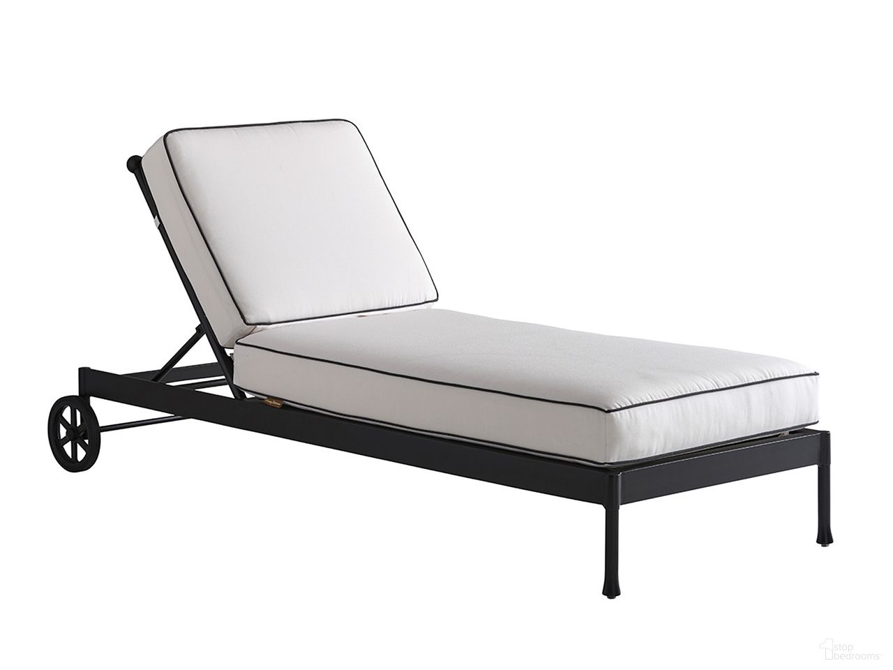 The appearance of Pavlova Chaise Lounge In Graphite designed by Tommy Bahama in the transitional interior design. This graphite piece of furniture  was selected by 1StopBedrooms from Pavlova Collection to add a touch of cosiness and style into your home. Sku: 3911-75-01. Material: Aluminum.