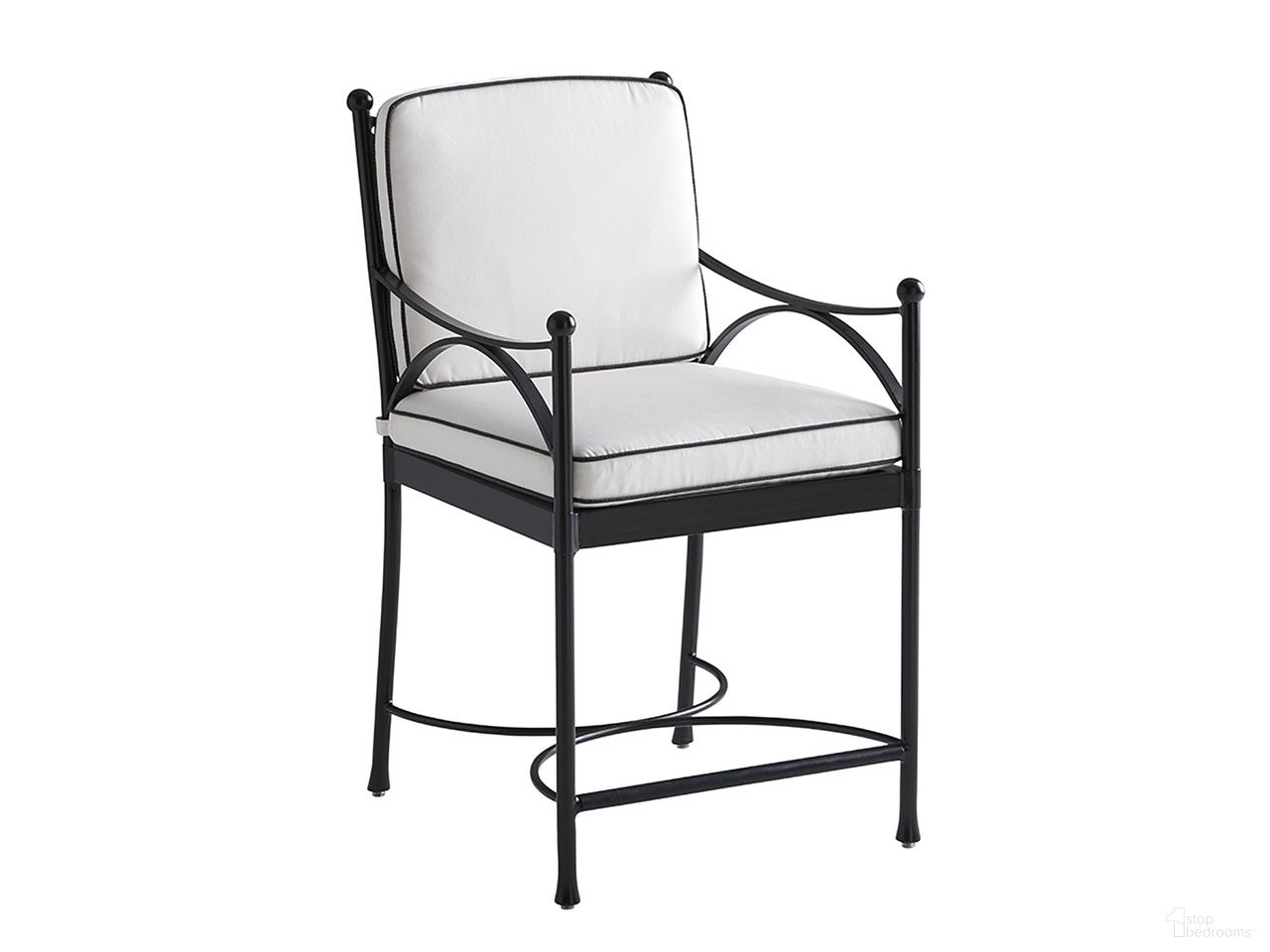 The appearance of Pavlova Counter Stool In Graphite designed by Tommy Bahama in the transitional interior design. This graphite piece of furniture  was selected by 1StopBedrooms from Pavlova Collection to add a touch of cosiness and style into your home. Sku: 3911-17-01. Material: Aluminum.