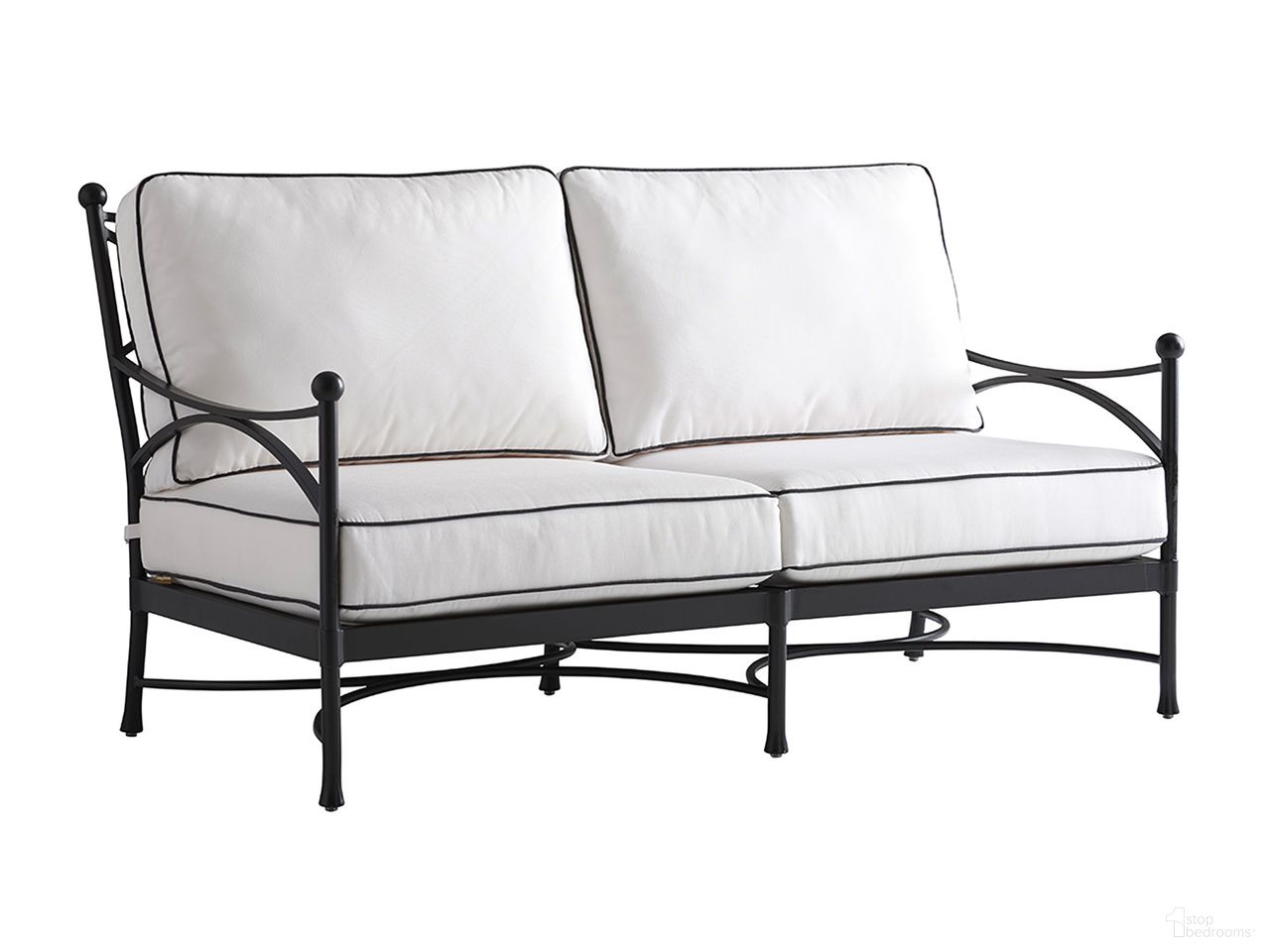 The appearance of Pavlova Loveseat In Graphite designed by Tommy Bahama in the transitional interior design. This graphite piece of furniture  was selected by 1StopBedrooms from Pavlova Collection to add a touch of cosiness and style into your home. Sku: 3911-22-01. Material: Aluminum.