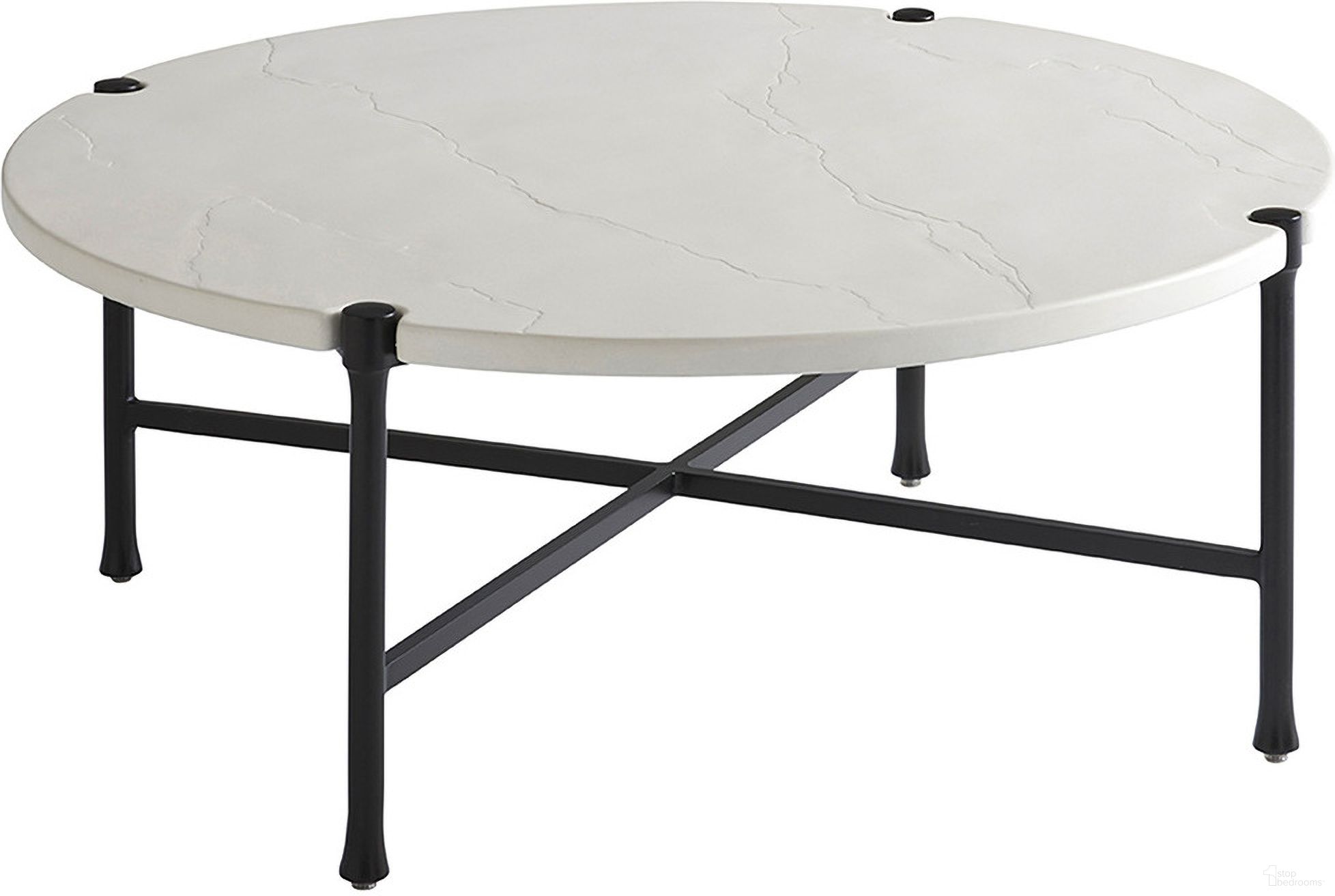 The appearance of Pavlova Round Cocktail Table In Graphite designed by Tommy Bahama in the modern / contemporary interior design. This graphite piece of furniture  was selected by 1StopBedrooms from Pavlova Collection to add a touch of cosiness and style into your home. Sku: 3910-943. Table Top Shape: Round. Material: Aluminum.