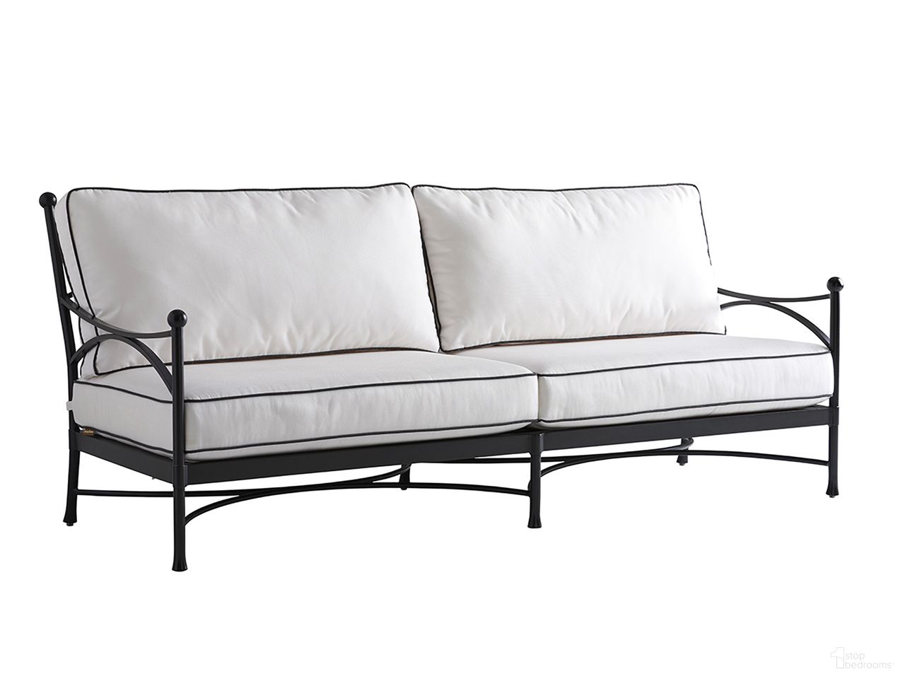 The appearance of Pavlova Sofa In Graphite designed by Tommy Bahama in the transitional interior design. This graphite piece of furniture  was selected by 1StopBedrooms from Pavlova Collection to add a touch of cosiness and style into your home. Sku: 3911-33-01. Material: Aluminum.