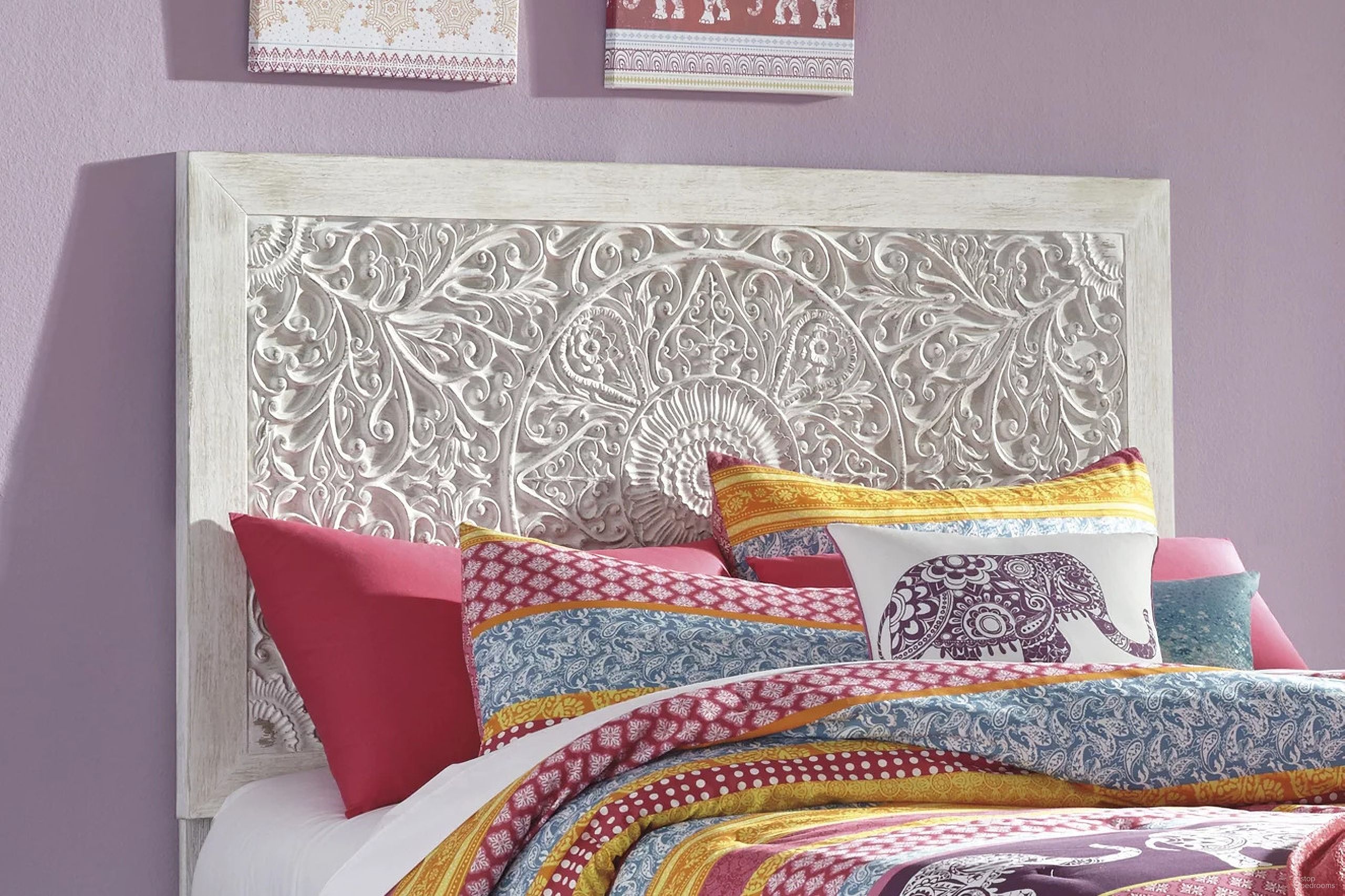The appearance of Paxberry Whitewash Full Panel Headboard Only designed by Signature Design by Ashley in the traditional interior design. This white wash piece of furniture  was selected by 1StopBedrooms from Paxberry Collection to add a touch of cosiness and style into your home. Sku: B181-87. Material: Wood. Bed Size: Full.