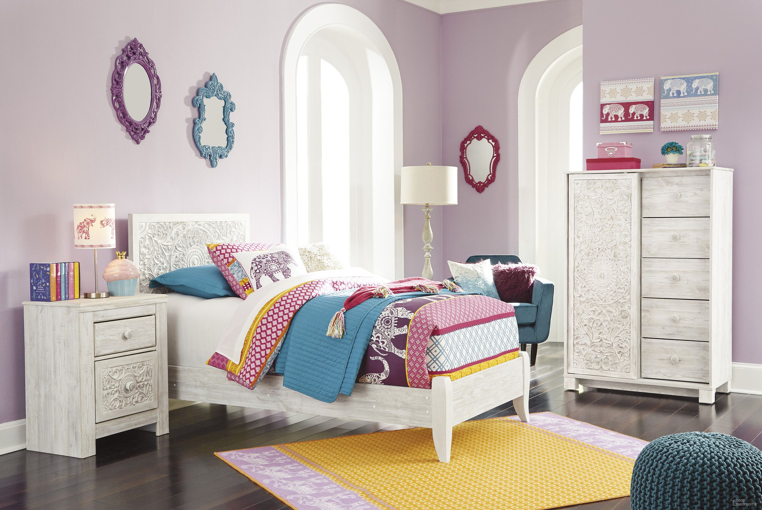 The appearance of Paxberry Whitewash Youth Panel Bedroom Set designed by Signature Design by Ashley in the traditional interior design. This white wash piece of furniture was selected by 1StopBedrooms from Paxberry Collection to add a touch of cosiness and style into your home. Sku: B181-53;B181-52;B181-92. Bed Type: Panel Bed. Material: Wood. Bed Size: Twin.