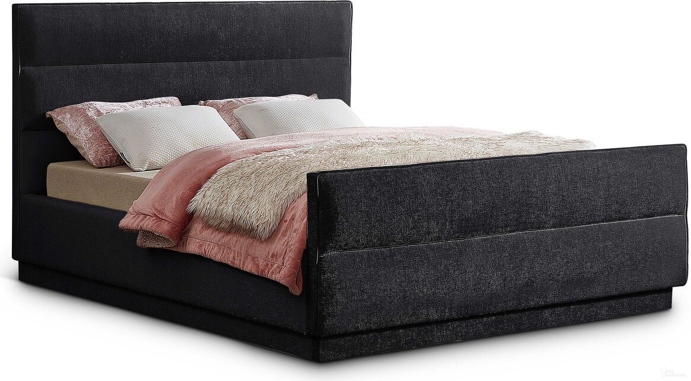 The appearance of Paxton Chenille Fabric King Bed In Black designed by Meridian in the modern / contemporary interior design. This black piece of furniture  was selected by 1StopBedrooms from Paxton Collection to add a touch of cosiness and style into your home. Sku: PaxtonBlack-K Box 1/3 (Headboard);PaxtonBlack-K Box 2/3 (Footboard / Slats);PaxtonBlack-K Box 3/3 (Rails / Support Bar / Hardware). Bed Size: King. Material: Plywood. Bed Type: Upholstered Bed.