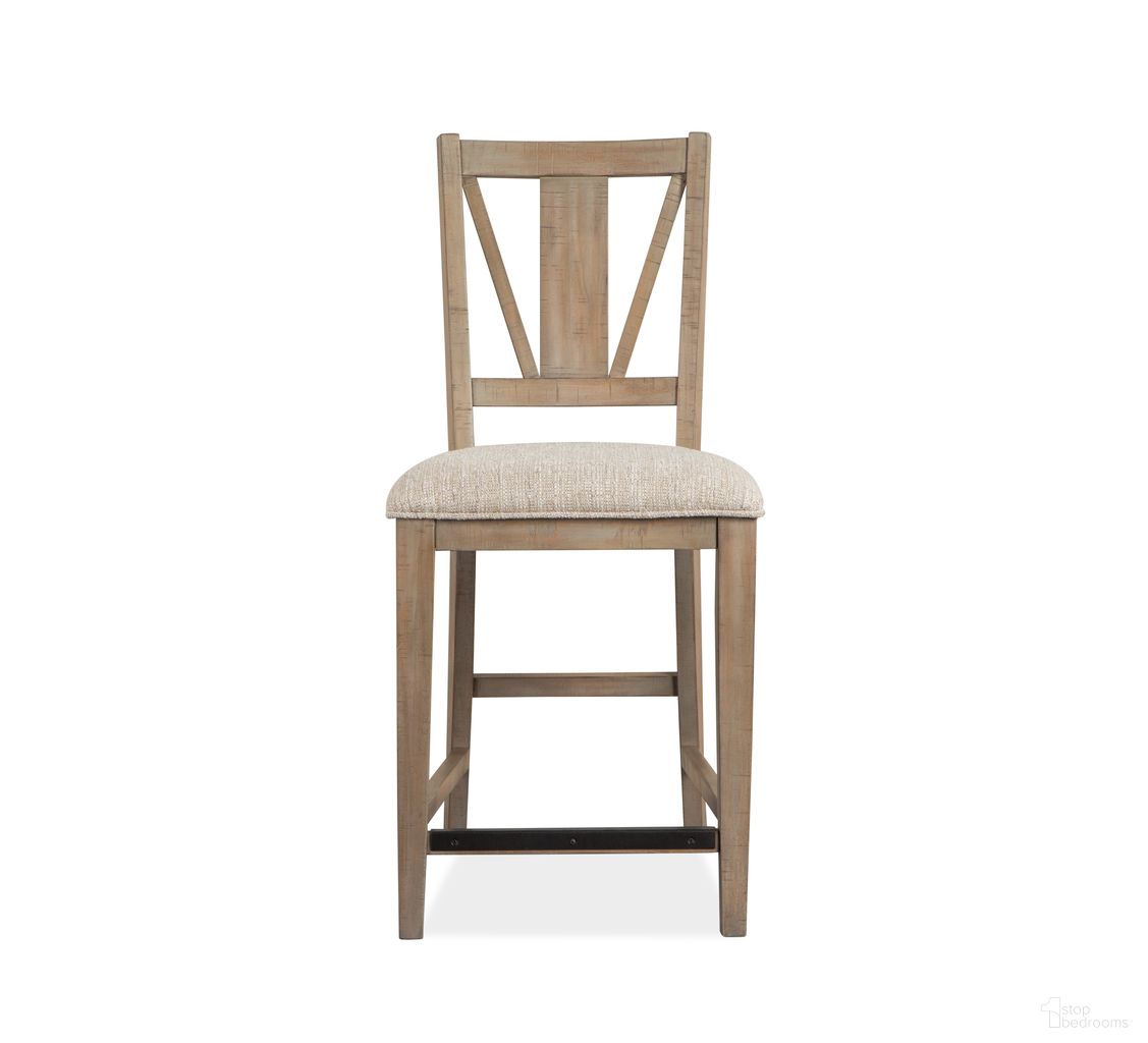 The appearance of Paxton Place Counter Chair with Upholstered Seat Set of 2 In Dove Gray designed by Magnussen in the modern / contemporary interior design. This dove gray piece of furniture was selected by 1StopBedrooms from Paxton Place Collection to add a touch of cosiness and style into your home. Sku: D4805-82. Material: Pine Veneer.