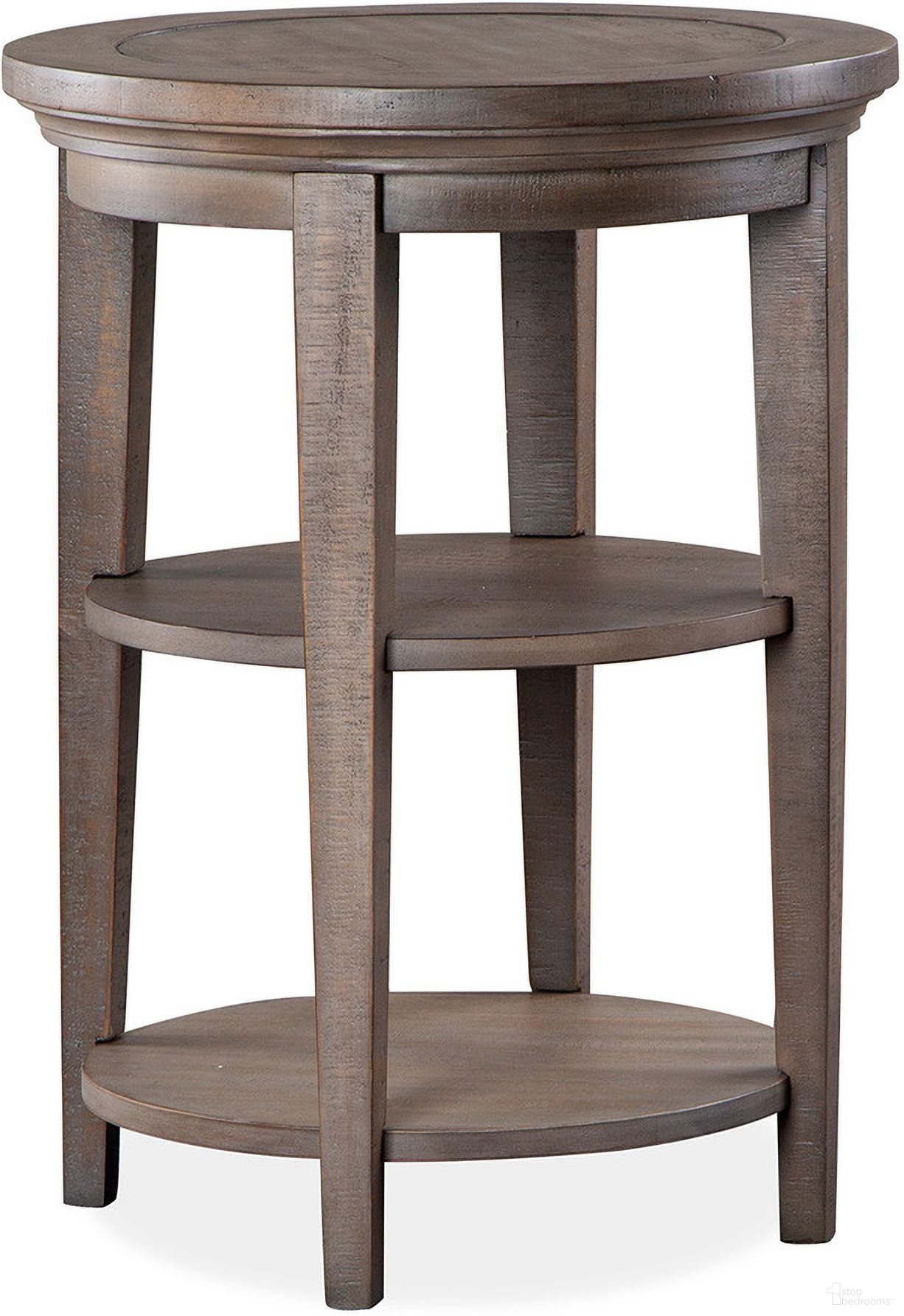 The appearance of Paxton Place Round Accent End Table In Dovetail Gray designed by Magnussen in the modern / contemporary interior design. This dove gray piece of furniture was selected by 1StopBedrooms from Paxton Place Collection to add a touch of cosiness and style into your home. Sku: T4805-35. Material: Pine Veneer.