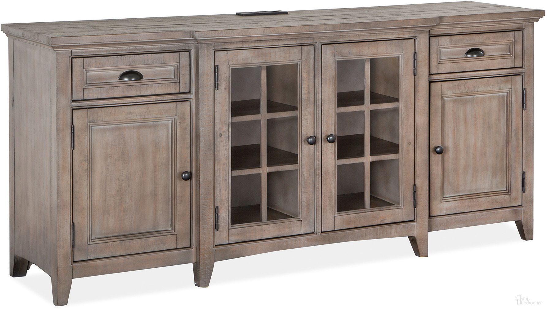 The appearance of Paxton Place 70 Inch Console In Dovetail Gray designed by Magnussen in the modern / contemporary interior design. This dove gray piece of furniture was selected by 1StopBedrooms from Paxton Place Collection to add a touch of cosiness and style into your home. Sku: E4805-05. Material: Pine Veneer.