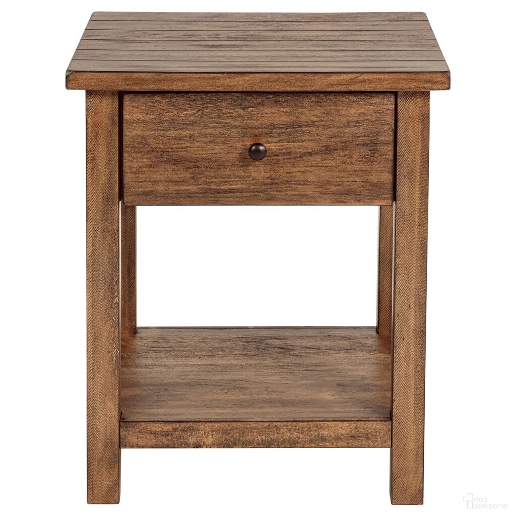 The appearance of Payne 1-Drawer Wood End Table with Shelf In Distressed Brown designed by Coaster in the country / farmhouse interior design. This distressed brown piece of furniture  was selected by 1StopBedrooms from Payne Collection to add a touch of cosiness and style into your home. Sku: 710547. Material: MDF.