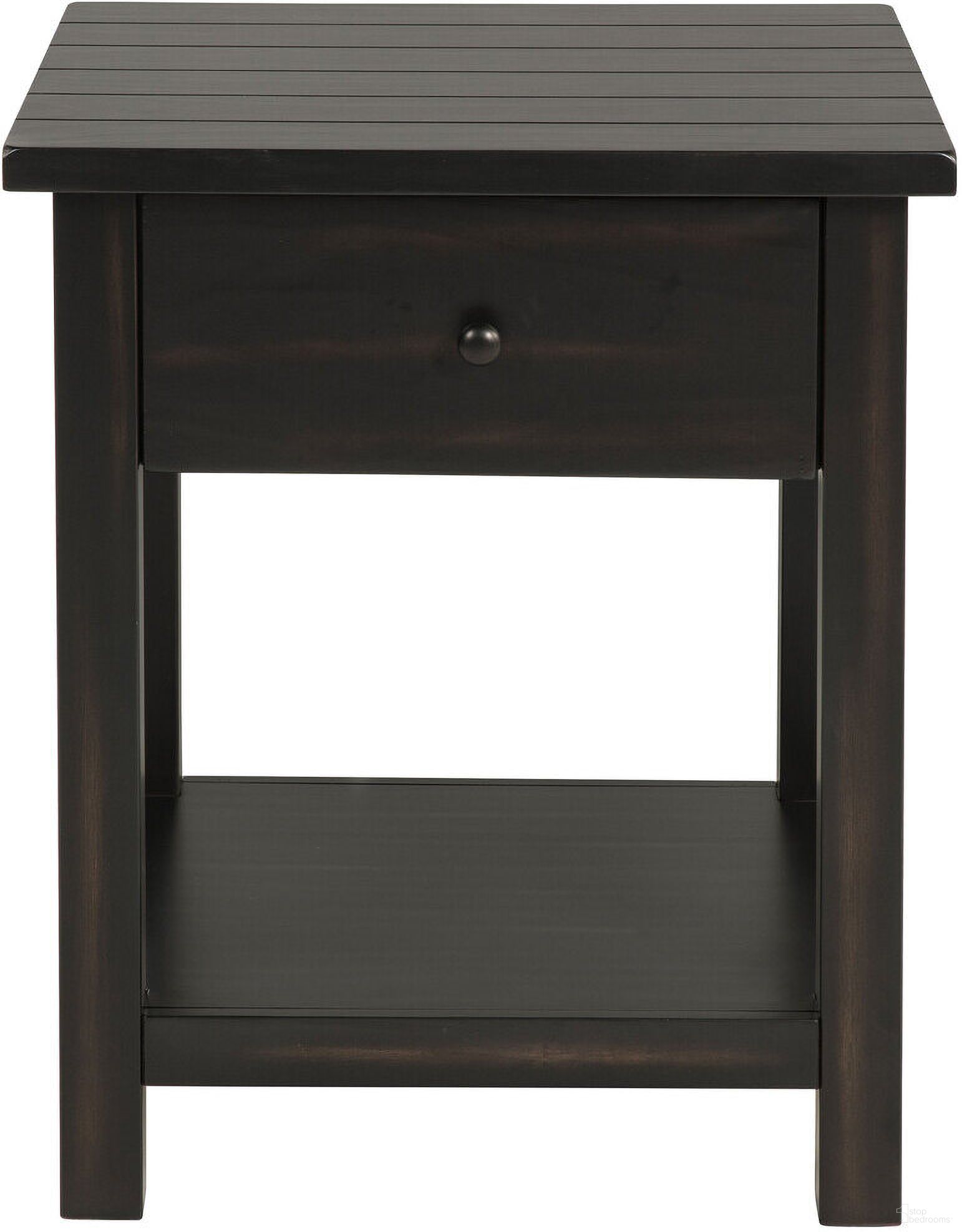 Payne 1-Drawer Wood End Table with Shelf In Distressed Java