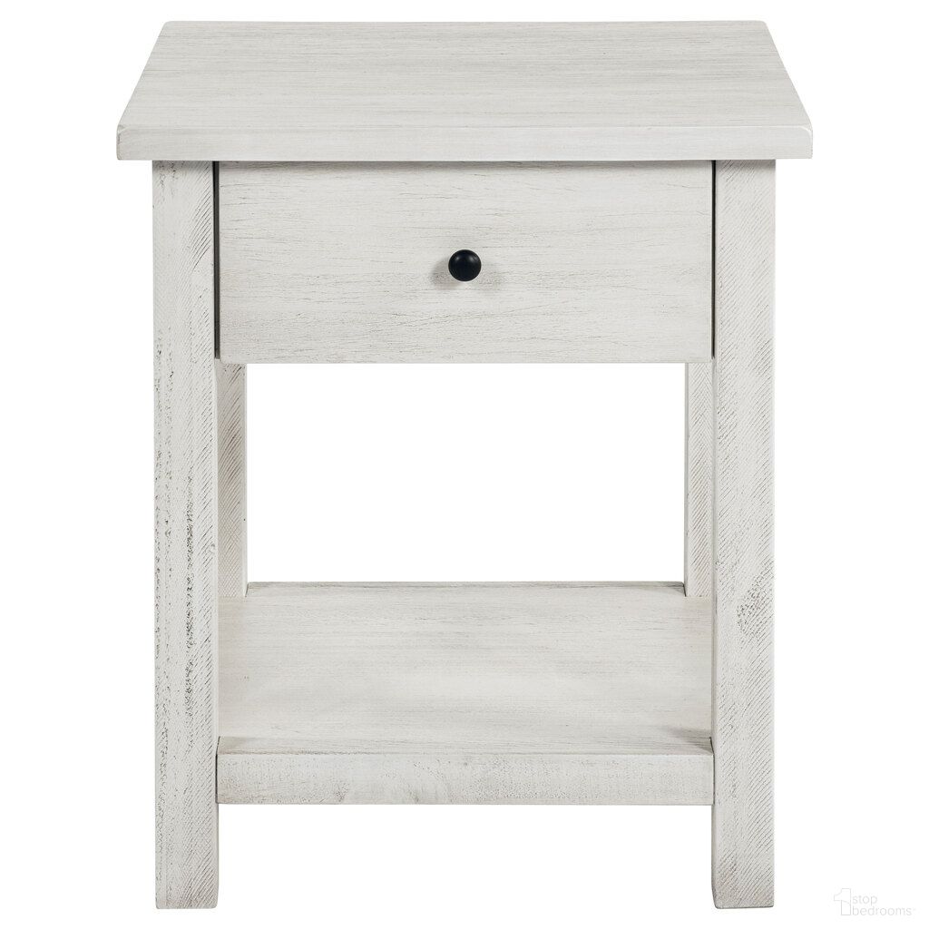 The appearance of Payne 1-Drawer Wood End Table with Shelf In Distressed White designed by Coaster in the country / farmhouse interior design. This distressed white piece of furniture was selected by 1StopBedrooms from Payne Collection to add a touch of cosiness and style into your home. Sku: 710557. Material: MDF.