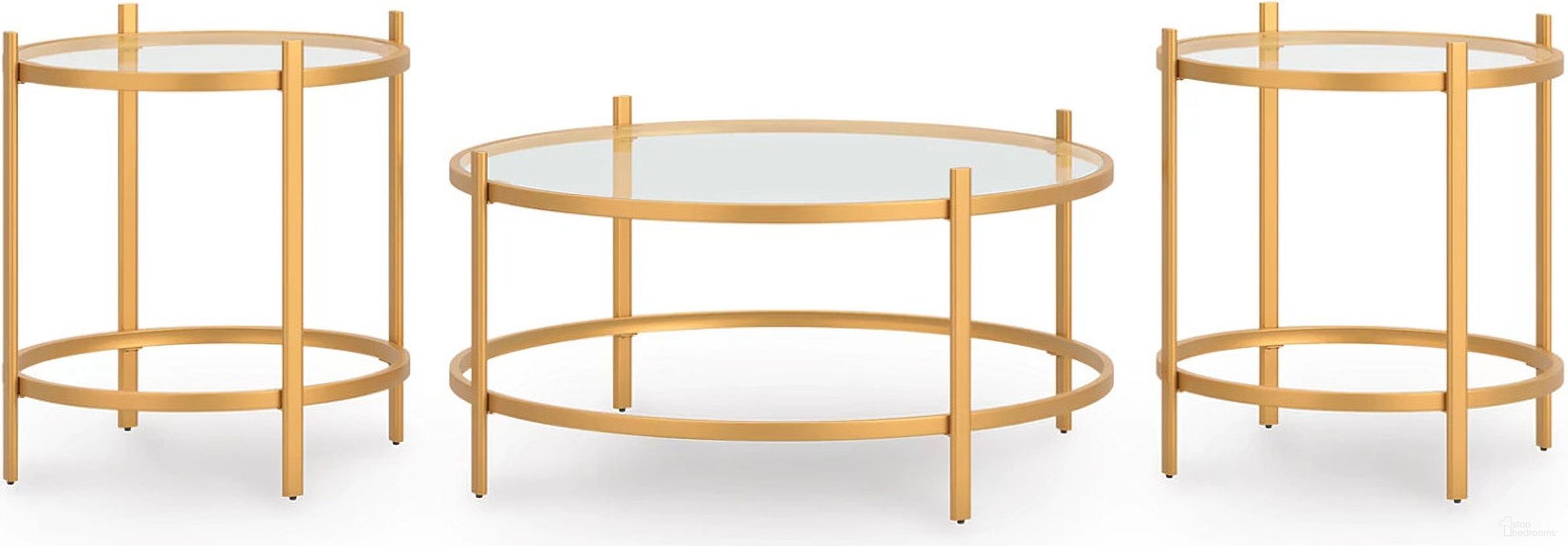 The appearance of Pearlox Table Set of 3 In Gold designed by Signature Design by Ashley in the transitional interior design. This gold piece of furniture was selected by 1StopBedrooms from Pearlox Collection to add a touch of cosiness and style into your home. Sku: T173-13. Material: Glass.
