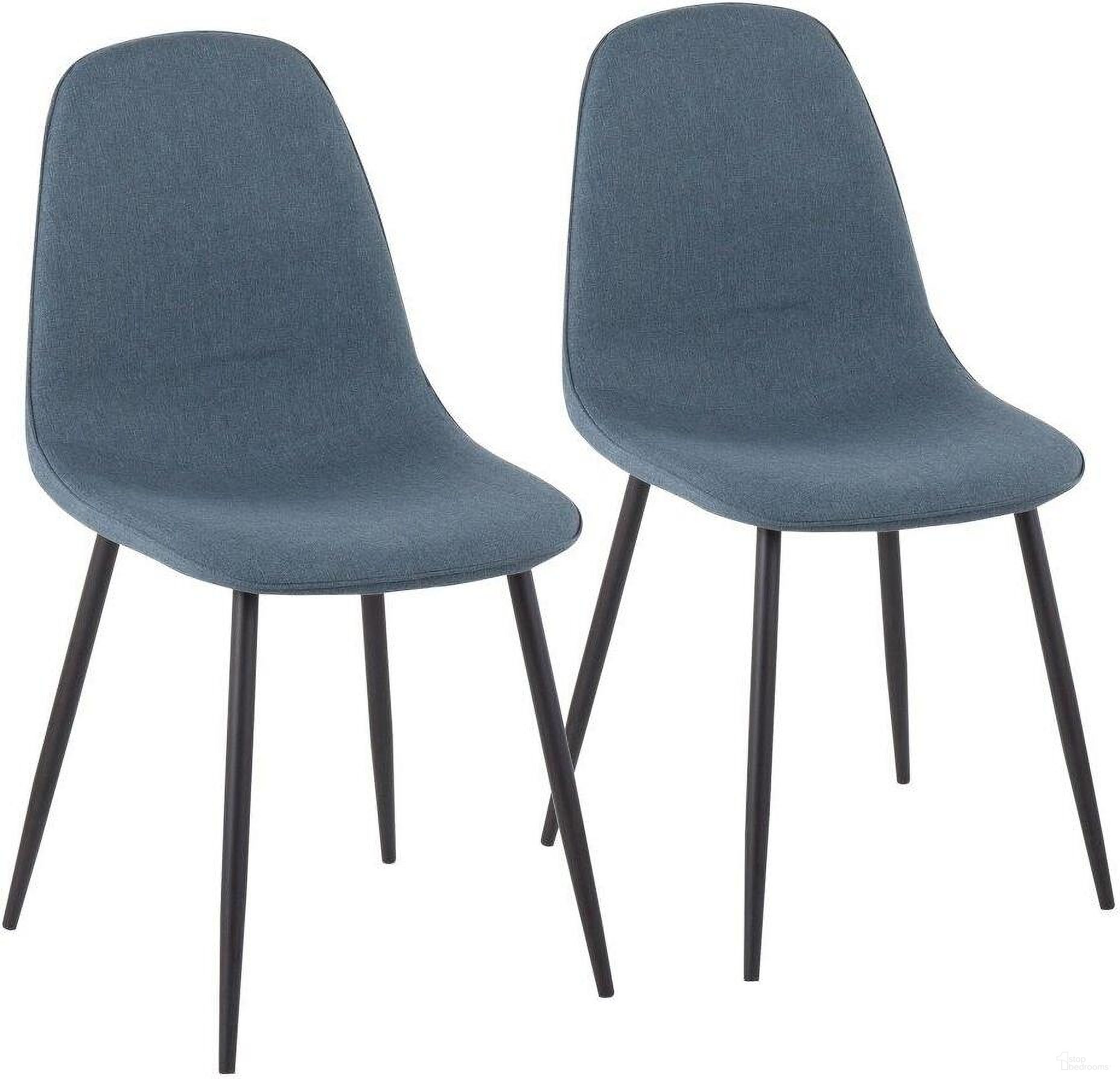 The appearance of Pebble Contemporary Chair In Black Steel And Blue Fabric - Set Of 2 designed by Lumisource in the modern / contemporary interior design. This blue piece of furniture was selected by 1StopBedrooms from Pebble Collection to add a touch of cosiness and style into your home. Sku: CH-PEBBLE BKBU2. Material: Polyester. Chair Type: Side Chair.
