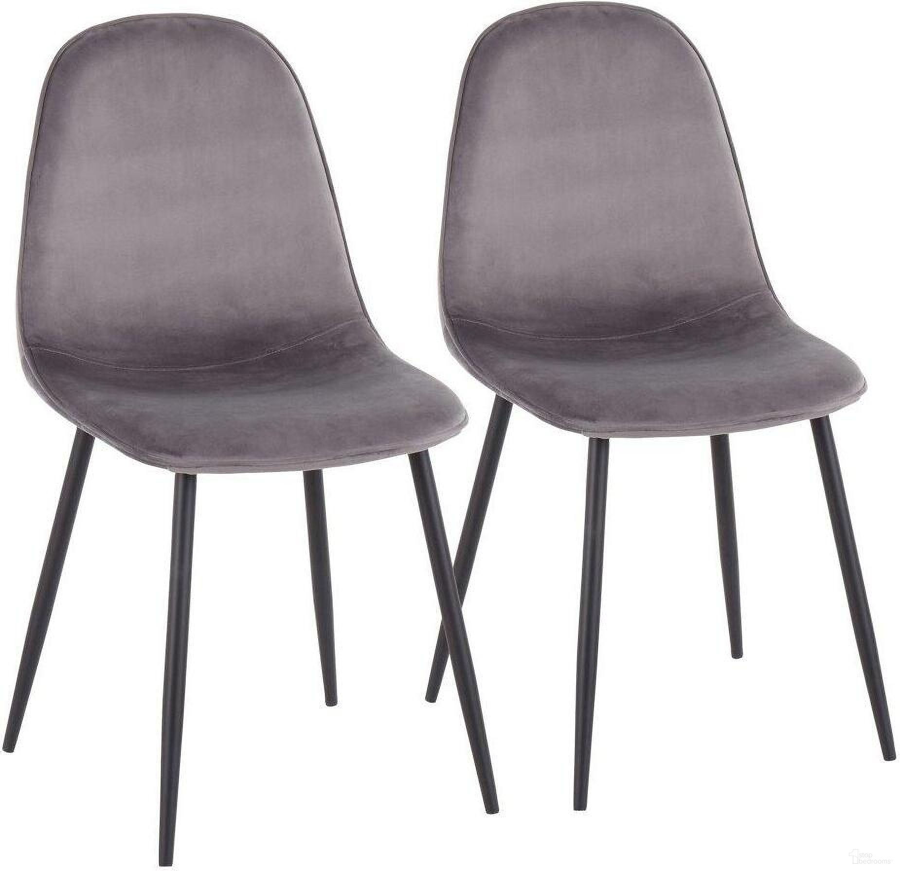The appearance of Pebble Contemporary Chair In Black Steel And Grey Velvet - Set Of 2 designed by Lumisource in the modern / contemporary interior design. This grey piece of furniture was selected by 1StopBedrooms from Pebble Collection to add a touch of cosiness and style into your home. Sku: CH-PEBBLE BKVGY2. Material: Velvet. Chair Type: Side Chair.
