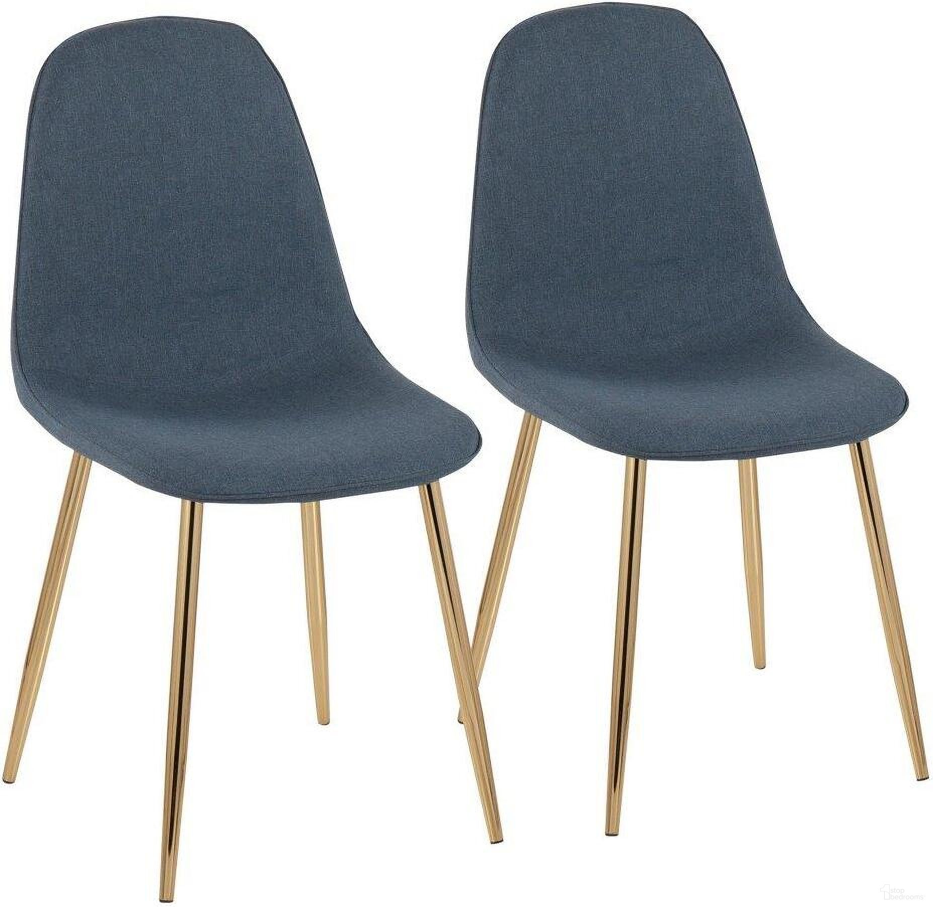 The appearance of Pebble Contemporary Chair In Gold Steel And Blue Fabric - Set Of 2 designed by Lumisource in the modern / contemporary interior design. This blue piece of furniture was selected by 1StopBedrooms from Pebble Collection to add a touch of cosiness and style into your home. Sku: CH-PEBBLE AUBU2. Material: Polyester. Chair Type: Side Chair.