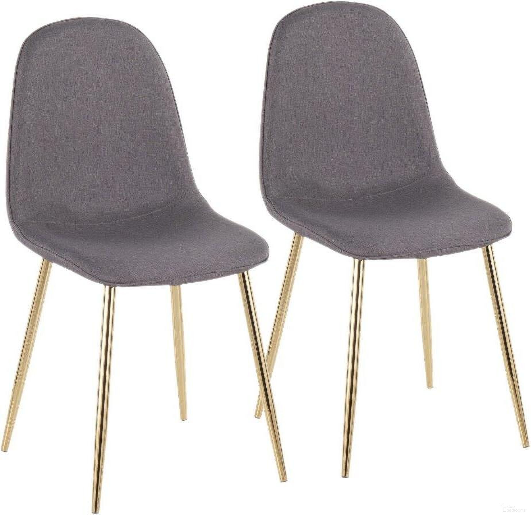 The appearance of Pebble Contemporary Chair In Gold Steel And Charcoal Fabric - Set Of 2 designed by Lumisource in the modern / contemporary interior design. This charcoal piece of furniture  was selected by 1StopBedrooms from Pebble Collection to add a touch of cosiness and style into your home. Sku: CH-PEBBLE AUCHAR2. Material: Polyester. Chair Type: Side Chair.