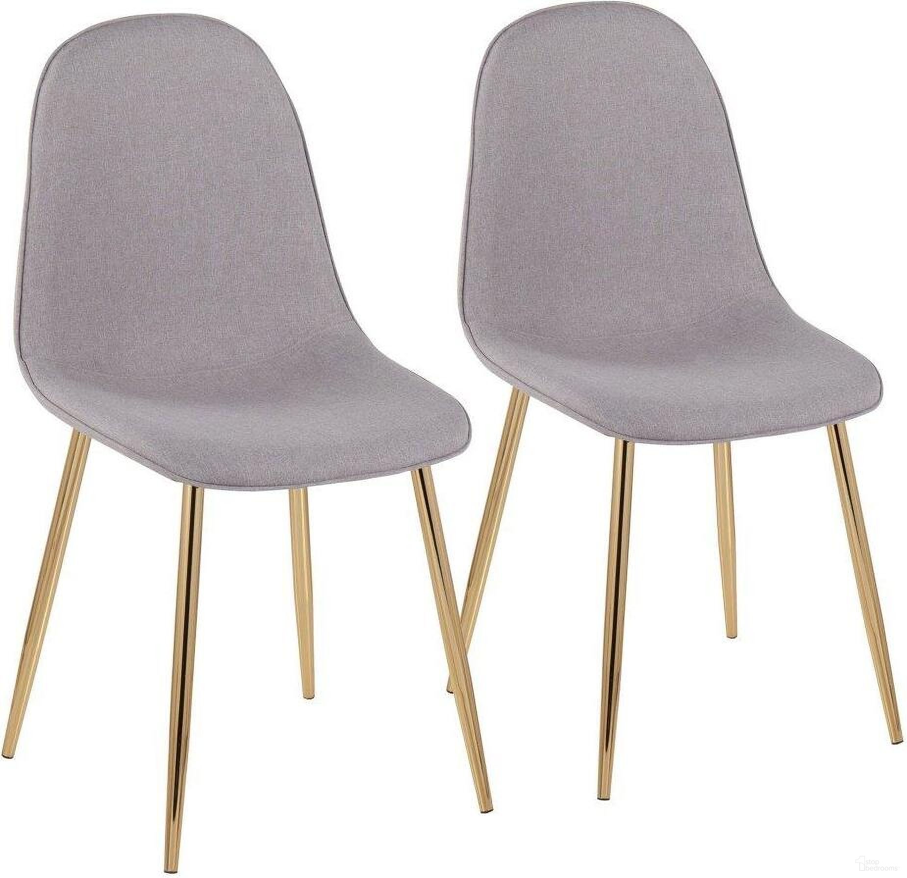 The appearance of Pebble Contemporary Chair In Gold Steel And Light Grey Fabric - Set Of 2 designed by Lumisource in the modern / contemporary interior design. This grey piece of furniture  was selected by 1StopBedrooms from Pebble Collection to add a touch of cosiness and style into your home. Sku: CH-PEBBLE AULGY2. Material: Polyester. Chair Type: Side Chair.