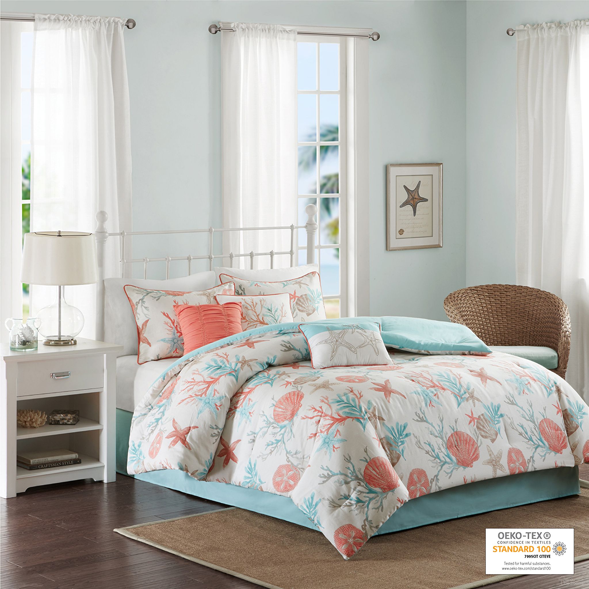 The appearance of Pebble Cotton Sateen Printed 7 Piece Queen Comforter Set In Coral designed by Olliix in the coastal interior design. This coral piece of furniture was selected by 1StopBedrooms from Pebble Beach Collection to add a touch of cosiness and style into your home. Sku: MP10-2704. Material: Polyester. Bed Size: Queen.