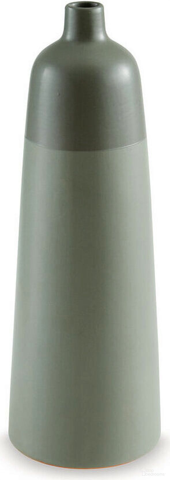 The appearance of Peerland Vase In Sage Green designed by Signature Design by Ashley in the transitional interior design. This sage green piece of furniture was selected by 1StopBedrooms from Peerland Collection to add a touch of cosiness and style into your home. Sku: A2000655. Material: Ceramic.
