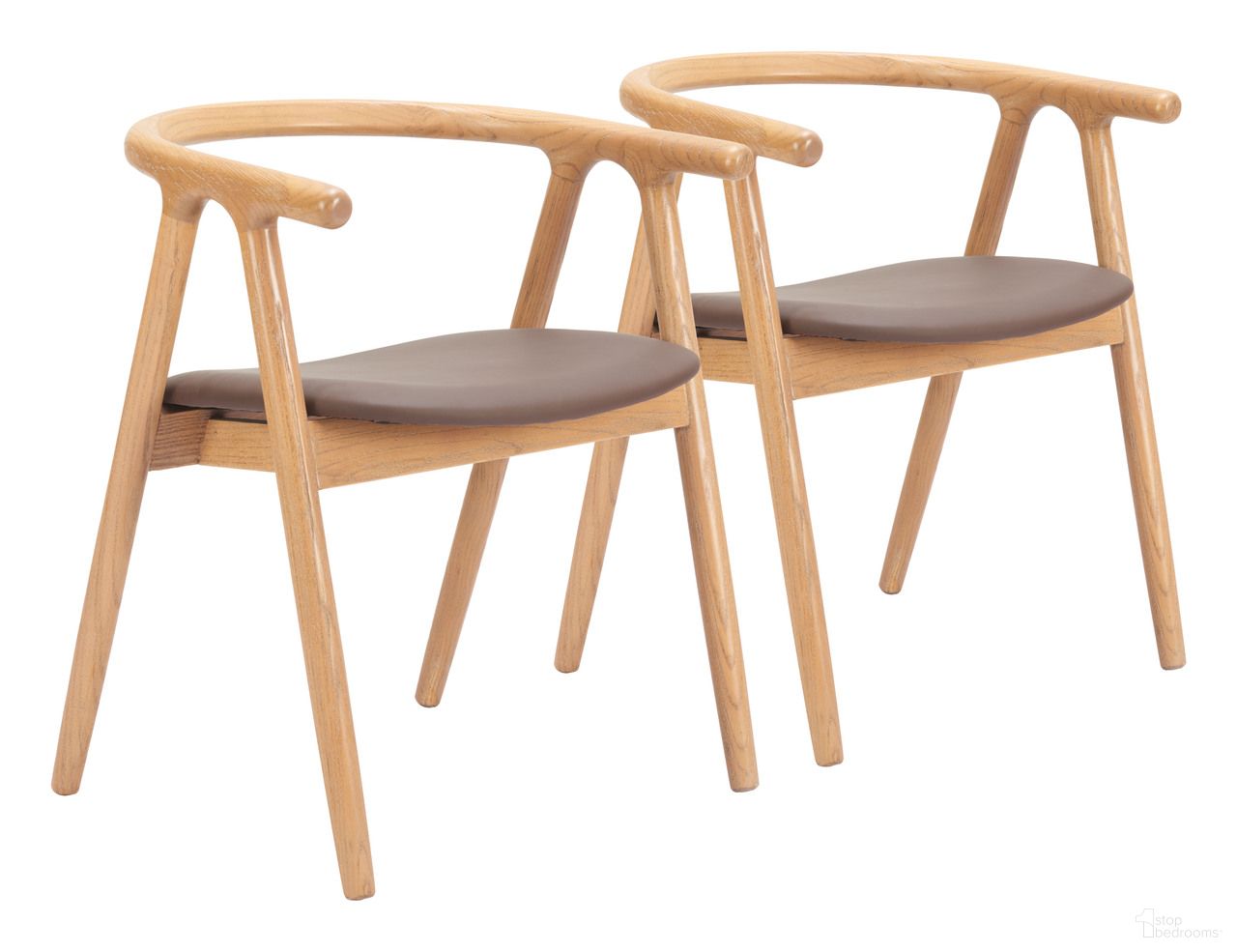 Peker Dining Chair Set of 2 In Brown and Natural