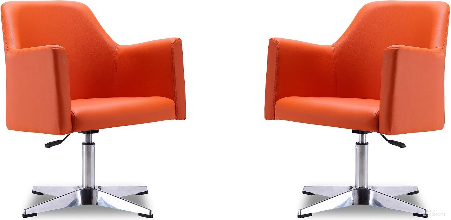 Pelo Adjustable Height Swivel Accent Chair in Orange and Polished Chrome (Set of 2)