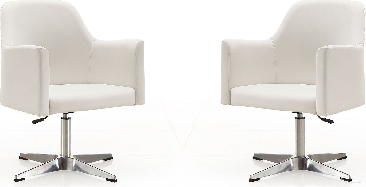 The appearance of Pelo Adjustable Height Swivel Accent Chair in White and Polished Chrome (Set of 2) designed by Manhattan Comfort in the modern / contemporary interior design. This white piece of furniture  was selected by 1StopBedrooms from Pelo Collection to add a touch of cosiness and style into your home. Sku: AC030-WH;AC030-WH. Material: Metal.