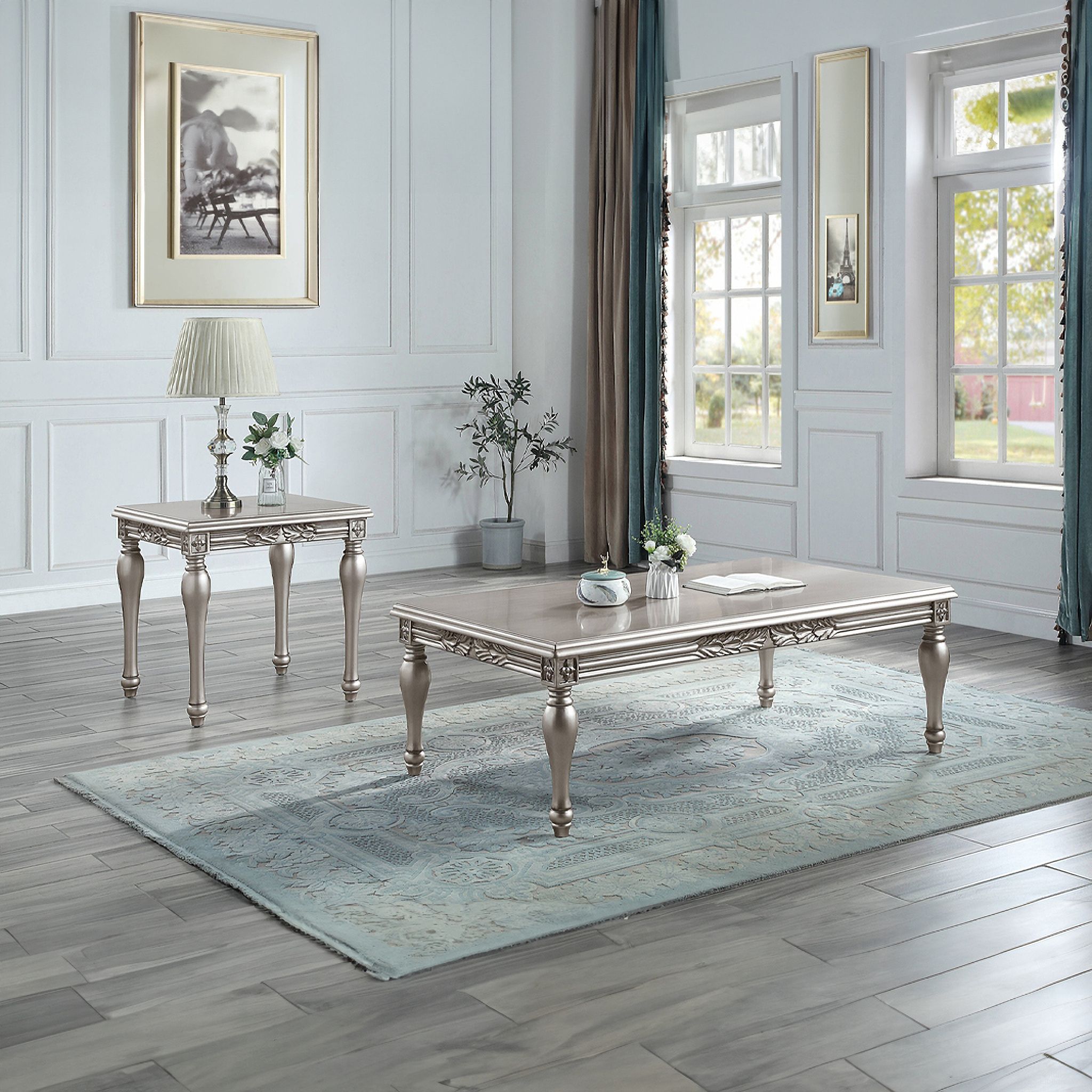 The appearance of Pelumi Occasional Table Set In Platinum designed by ACME in the transitional interior design. This platinum piece of furniture  was selected by 1StopBedrooms from Pelumi Collection to add a touch of cosiness and style into your home. Sku: LV01115;LV01116. Material: Wood.