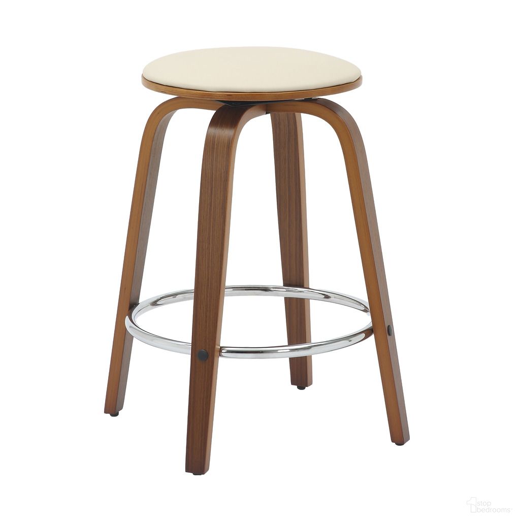 Pelya Modern Style Wooden Counter Stool In Walnut Color and Light Taupe