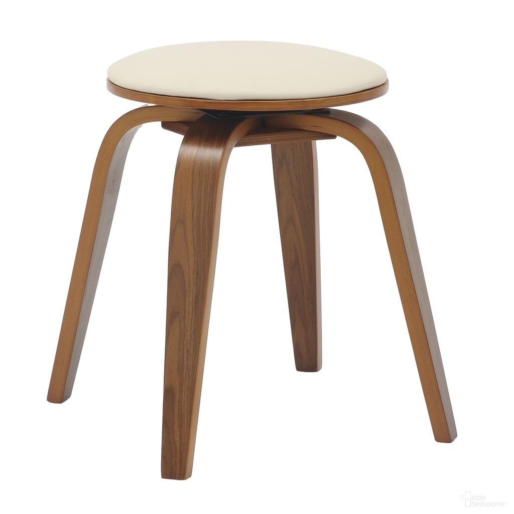 Pelya Wooden Dining Stool In Walnut Color and Light Taupe
