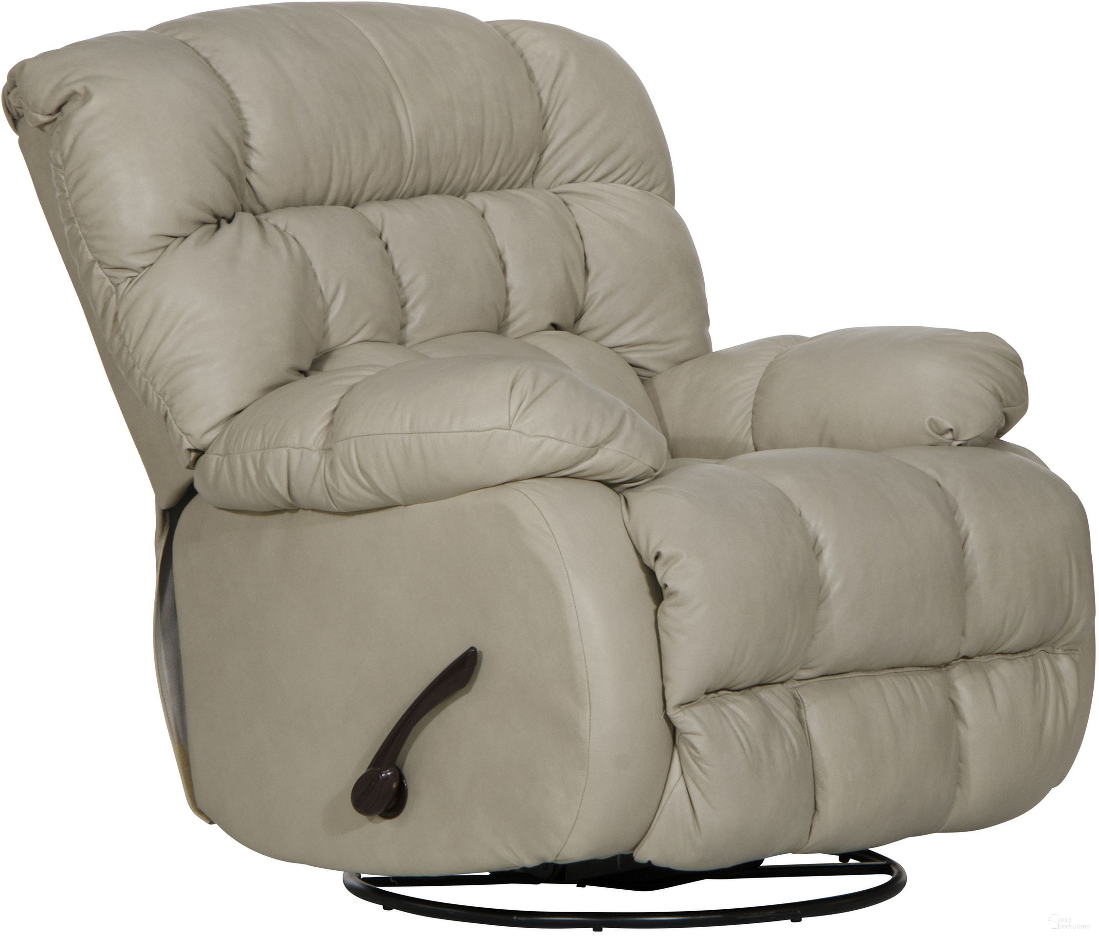 The appearance of Pendleton Alabaster Leather Chaise Swivel Glider Recliner designed by Catnapper in the modern / contemporary interior design. This white piece of furniture was selected by 1StopBedrooms from Pendleton Collection to add a touch of cosiness and style into your home. Sku: 42135128426308426. Material: Leather.