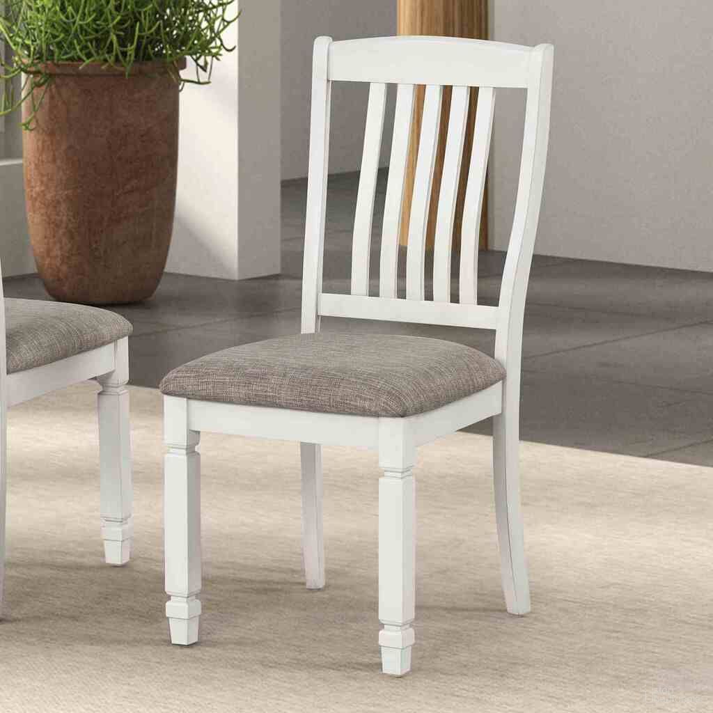 The appearance of Pendola Side Chair Set of 2 In Rustic White designed by Furniture of America in the rustic / southwestern interior design. This rustic white piece of furniture  was selected by 1StopBedrooms from Pendola Collection to add a touch of cosiness and style into your home. Sku: FM3427WH-SC-2PK. Material: Fabric. Chair Type: Side Chair.
