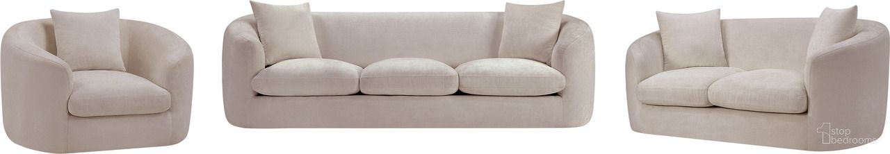 The appearance of Penelope Chenille Fabric Living Room Set In Beige designed by Meridian in the modern / contemporary interior design. This beige chenille piece of furniture  was selected by 1StopBedrooms from Penelope Collection to add a touch of cosiness and style into your home. Sku: 44073Beige-S;44073Beige-L. Material: Chenille.