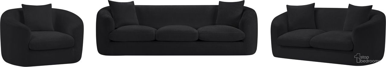 The appearance of Penelope Chenille Fabric Living Room Set In Black designed by Meridian in the modern / contemporary interior design. This black piece of furniture was selected by 1StopBedrooms from Penelope Collection to add a touch of cosiness and style into your home. Sku: 44073Black-S;44073Black-L. Material: Chenille.