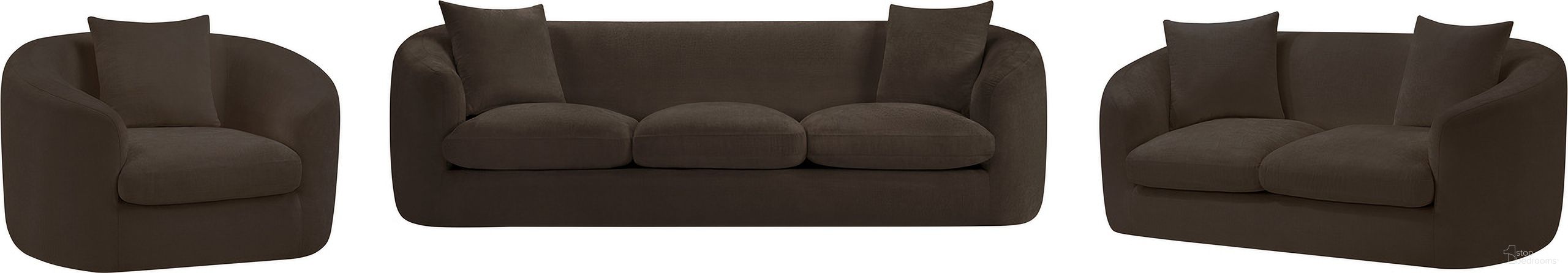 The appearance of Penelope Chenille Fabric Living Room Set In Brown designed by Meridian in the modern / contemporary interior design. This brown piece of furniture  was selected by 1StopBedrooms from Penelope Collection to add a touch of cosiness and style into your home. Sku: 44073Brown-S;44073Brown-L. Material: Chenille.