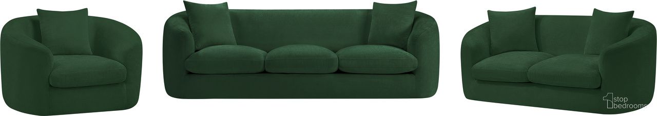 The appearance of Penelope Chenille Fabric Living Room Set In Green designed by Meridian in the modern / contemporary interior design. This green piece of furniture  was selected by 1StopBedrooms from Penelope Collection to add a touch of cosiness and style into your home. Sku: 44073Green-S;44073Green-L. Material: Chenille.