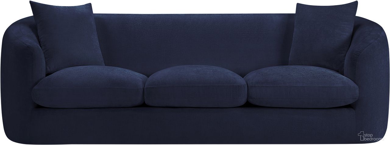 The appearance of Penelope Chenille Fabric Sofa In Navy designed by Meridian in the modern / contemporary interior design. This navy piece of furniture  was selected by 1StopBedrooms from Penelope Collection to add a touch of cosiness and style into your home. Sku: 44073Navy-S. Material: Chenille.
