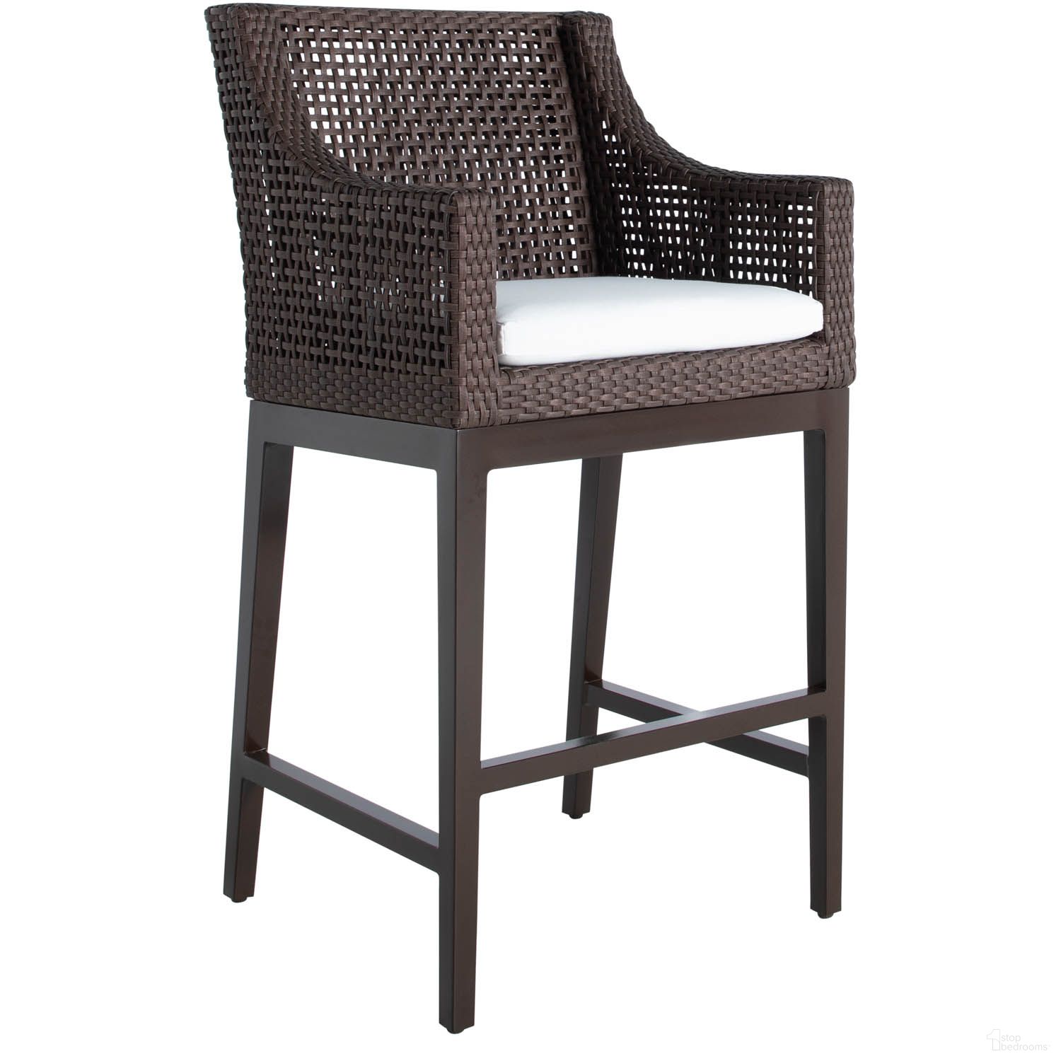The appearance of Peninsula Barstool In Cabana Stripe Fossil designed by Summer Classics in the traditional interior design. This cabana stripe fossil piece of furniture  was selected by 1StopBedrooms from Peninsula Collection to add a touch of cosiness and style into your home. Sku: 139117+C799H439N. Material: Wicker.
