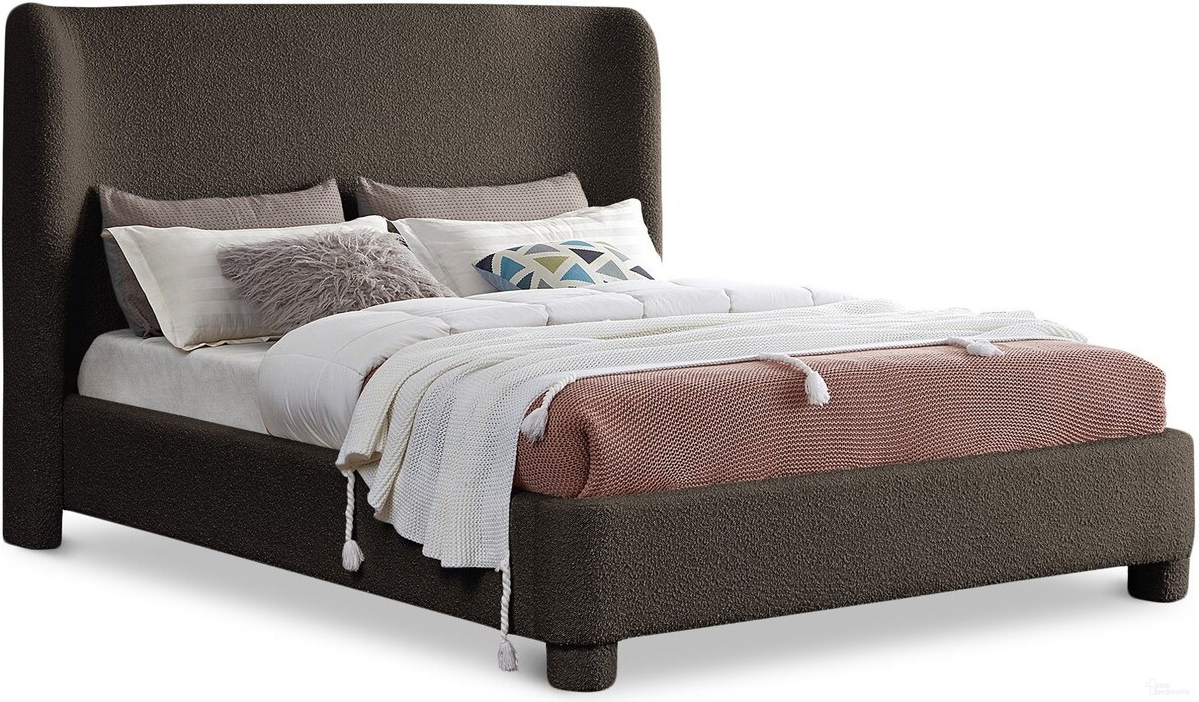 Penny Boucle Fabric King Bed In Brown