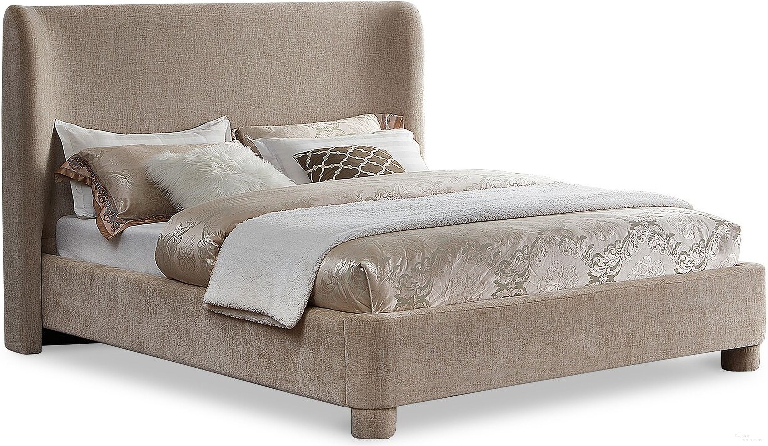 Penny Chenille Fabric King Bed In Beige