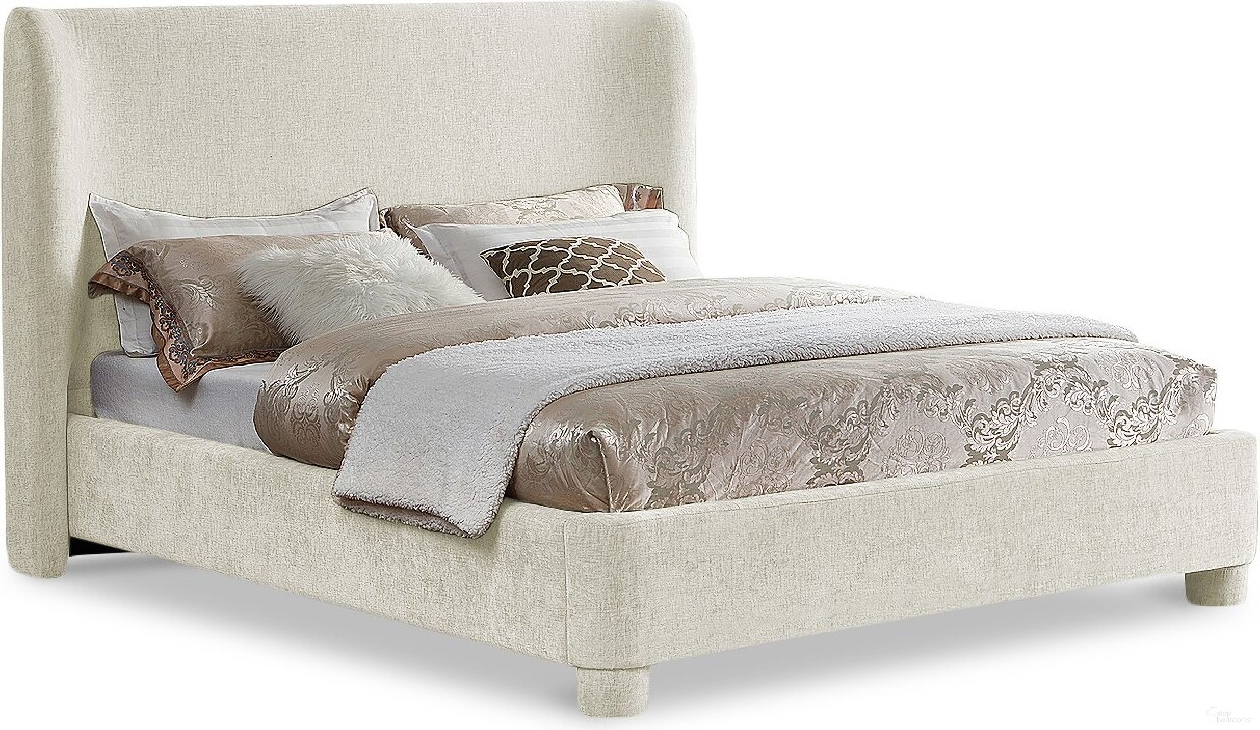 Penny Chenille Fabric Queen Bed In Cream