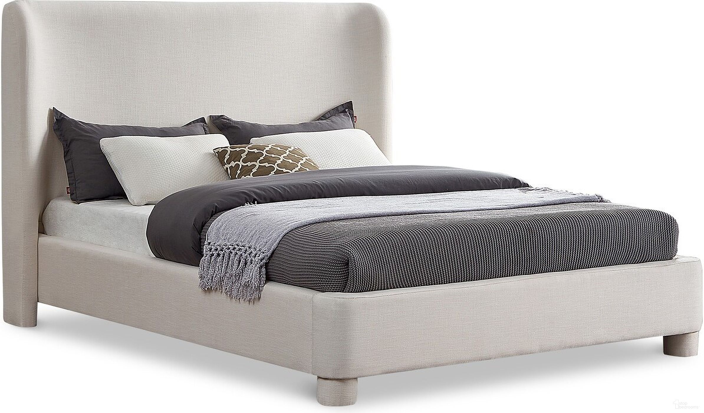 Penny Linen Textured Fabric Queen Bed In Cream