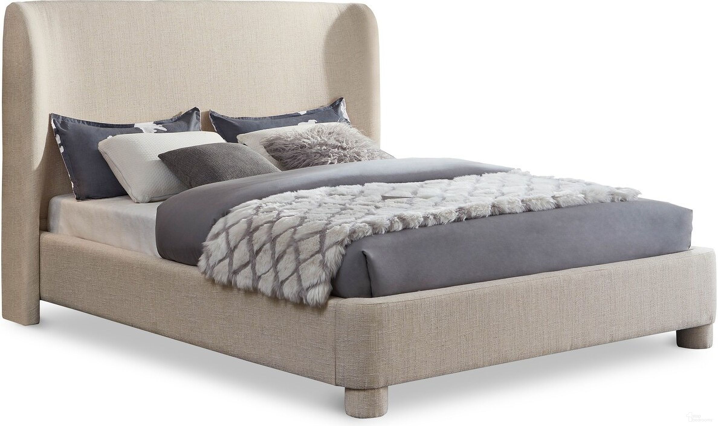 The appearance of Penny Polyester Fabric King Bed In Beige designed by Meridian in the modern / contemporary interior design. This beige piece of furniture was selected by 1StopBedrooms from Penny Collection to add a touch of cosiness and style into your home. Sku: B1205Beige-K Box 1/2 (Headboard / Footboard / Slats / Hardware);B1205Beige-K Box 2/2 (Rails / Center Support Bar). Bed Size: King. Material: Plywood. Bed Type: Upholstered Bed.