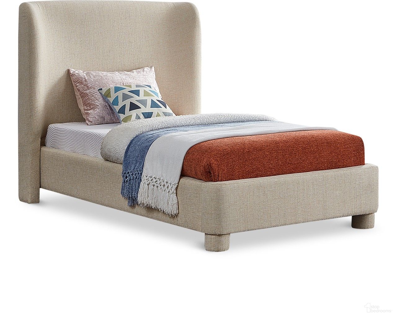 Penny Polyester Fabric Twin Bed In Beige
