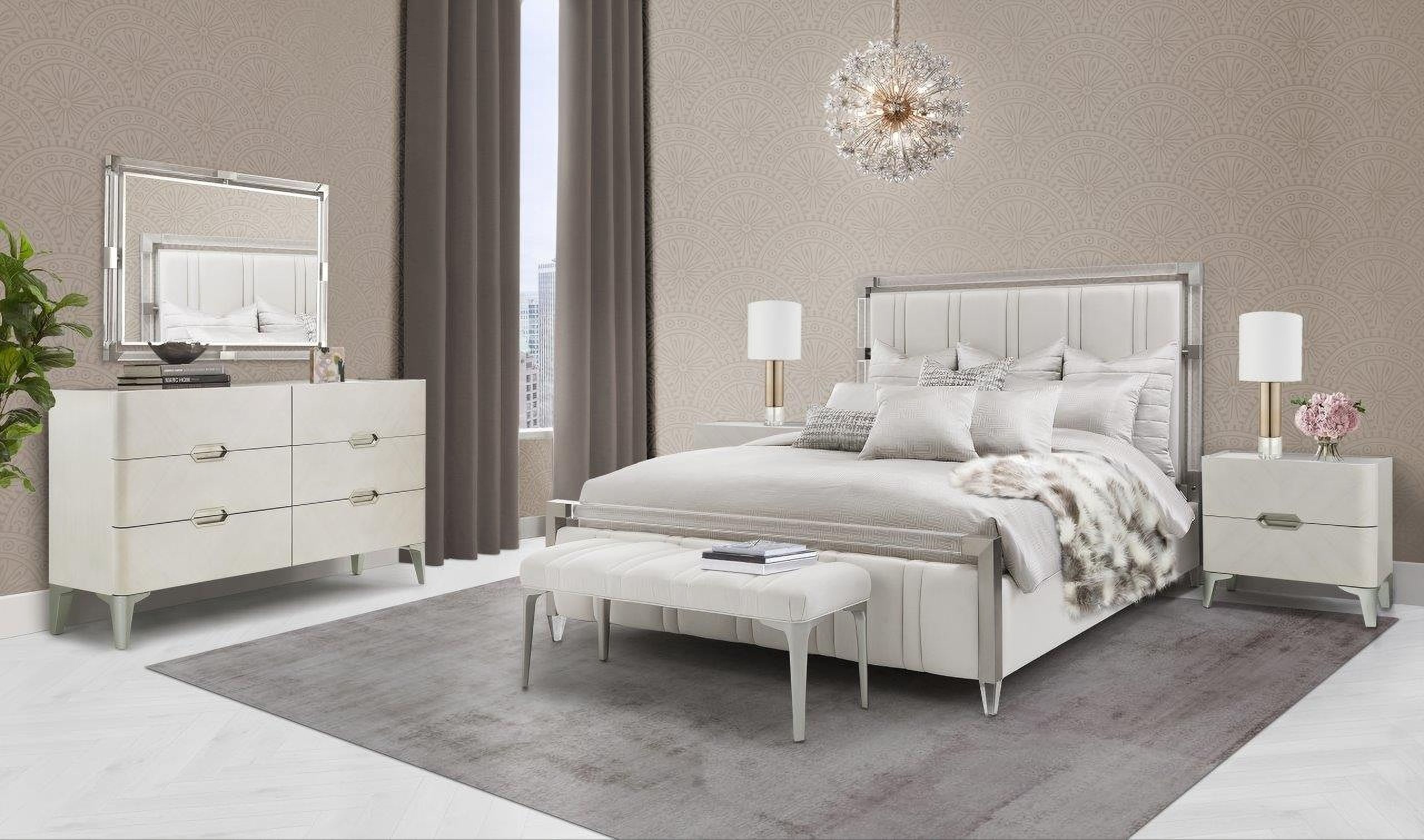 The appearance of Penthouse Panel Bedroom Set In Ash Gray designed by Michael Amini in the modern / contemporary interior design. This ash gray piece of furniture was selected by 1StopBedrooms from Penthouse Collection to add a touch of cosiness and style into your home. Sku: NF9033012-130;NF9033032-130;9000238-00;NF9033040-130. Bed Type: Panel Bed. Bed Size: Queen. Material: Beech.